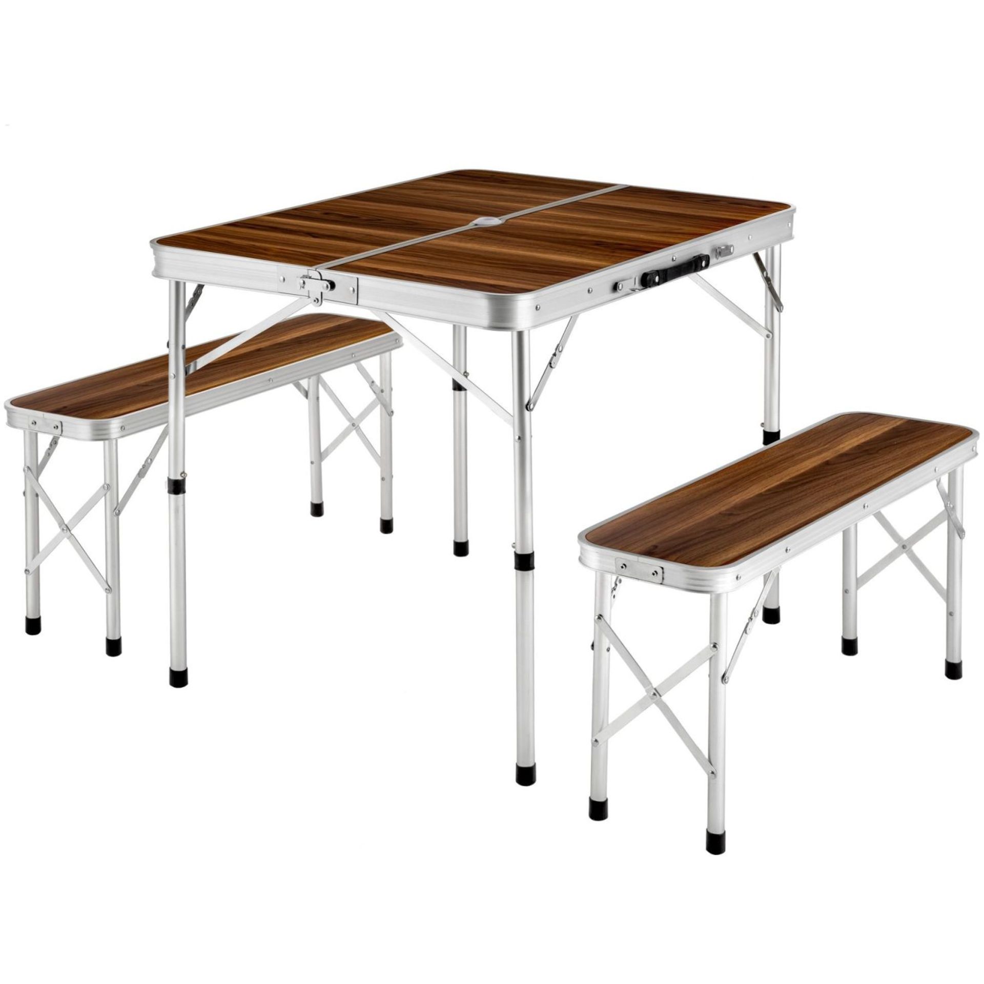 Tectake - Camping Table With 2 Benches Brown - Boxed. RRP £212.99