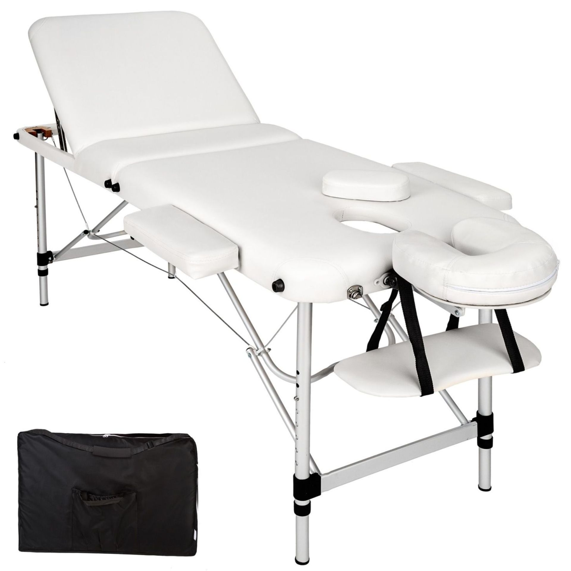 Tectake - Massage Table 3-Zone Aluminium 5 Cm Padding + Bag White - Boxed. RRP £124.99