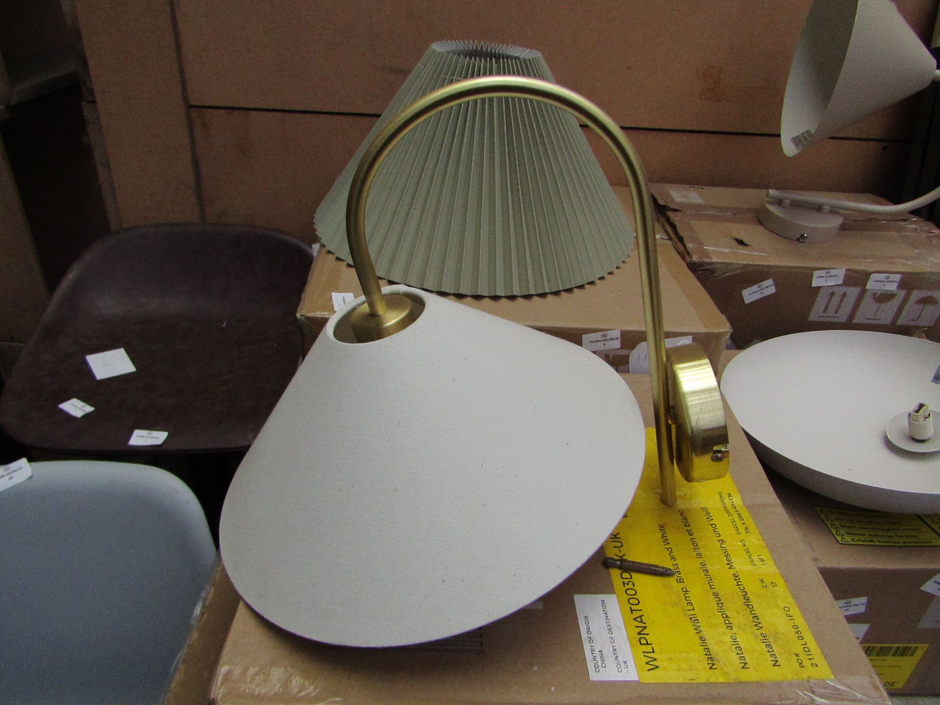 | 1X | NATHALIE WALL LAMP BRASS AND WHITE | UNCHECKED & BOXED | RRP £62 |