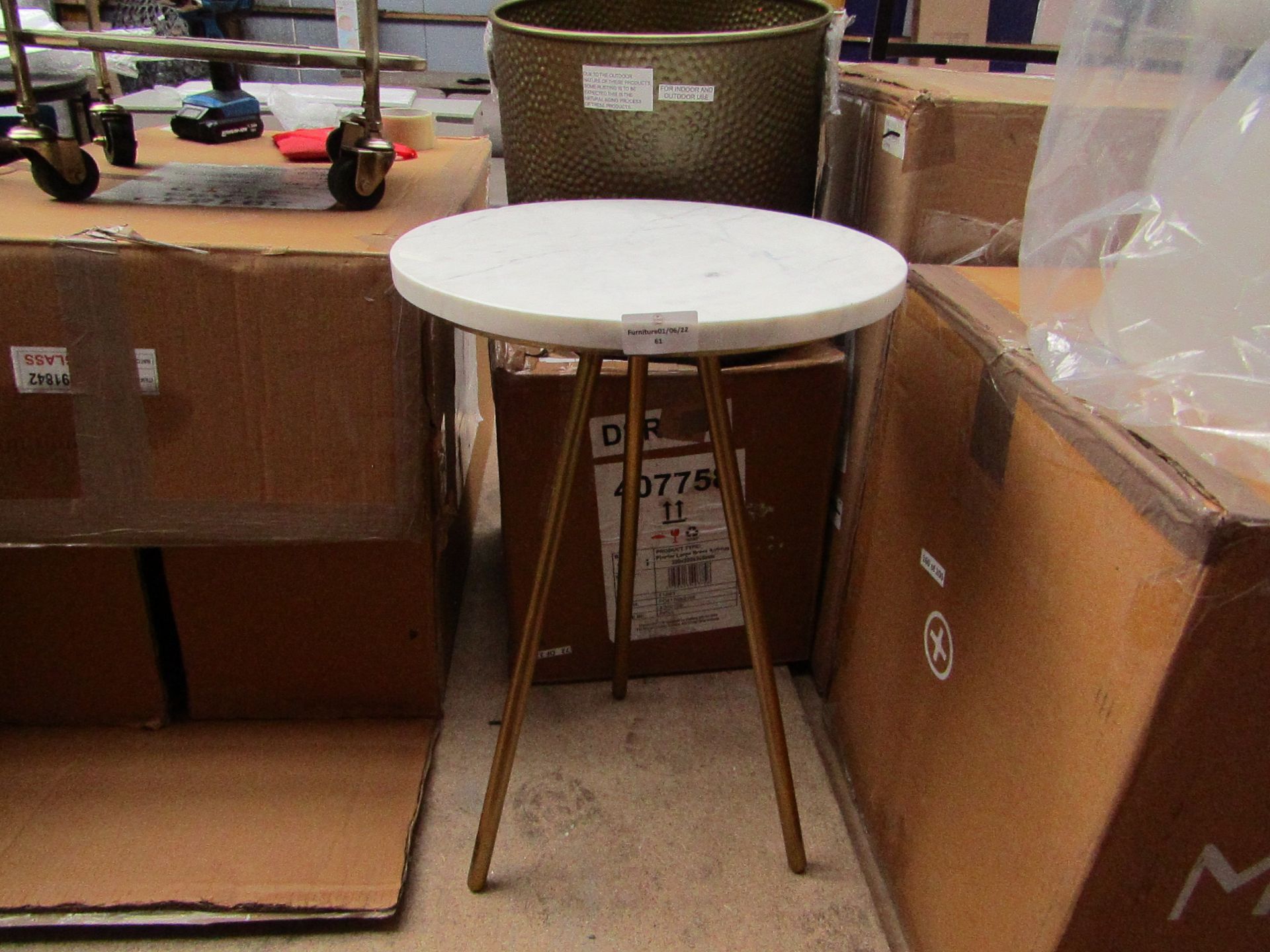 | 1X | MOOT SMALL MARBLE TOPPED SIDE TABLE | MARBLE & BRASS | GOOD CONDITION & UNBOXED | RRP £- |