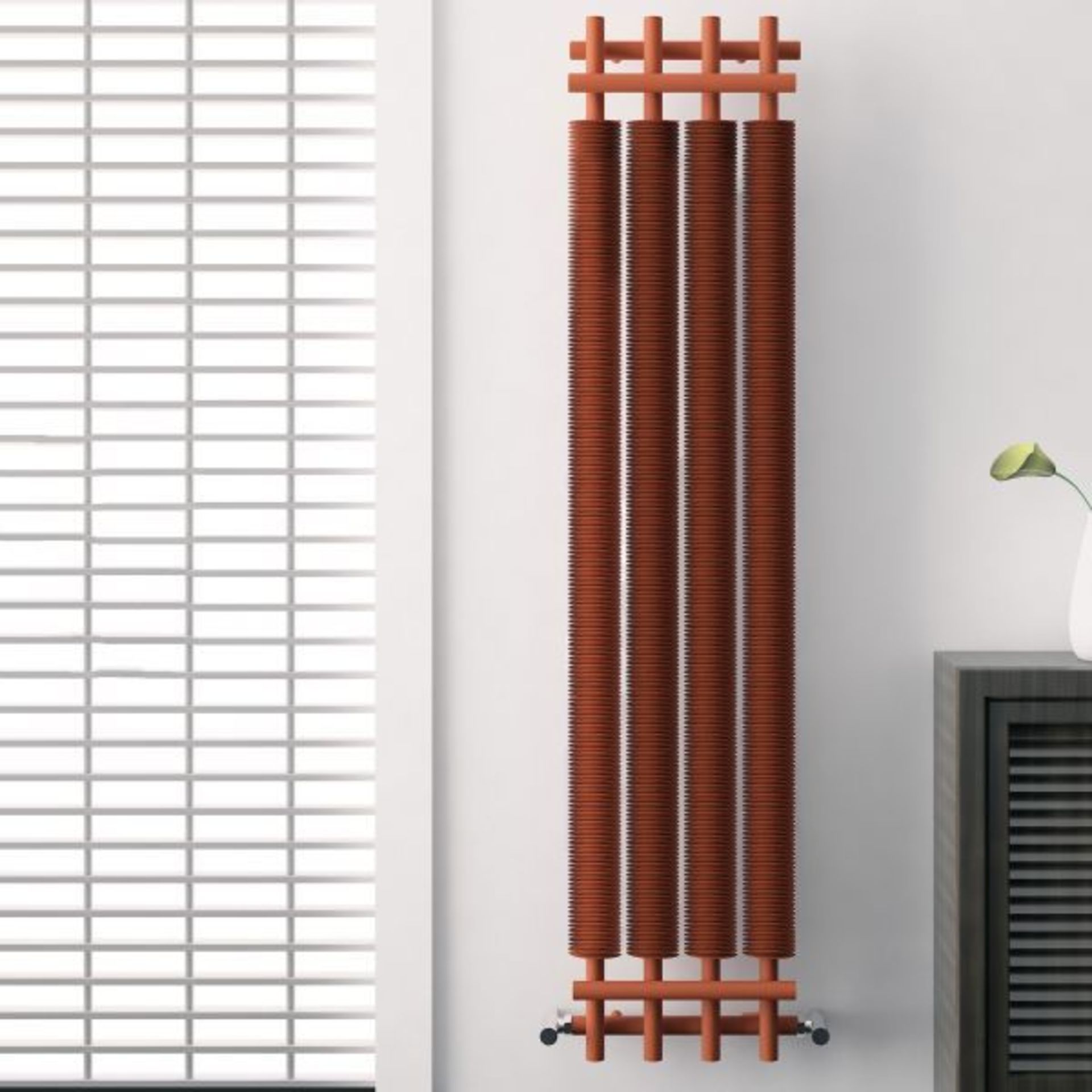 Carisa Dora Matt copper steel Industrial style radiator, 1800x390mm, comes with wall brackets, has a