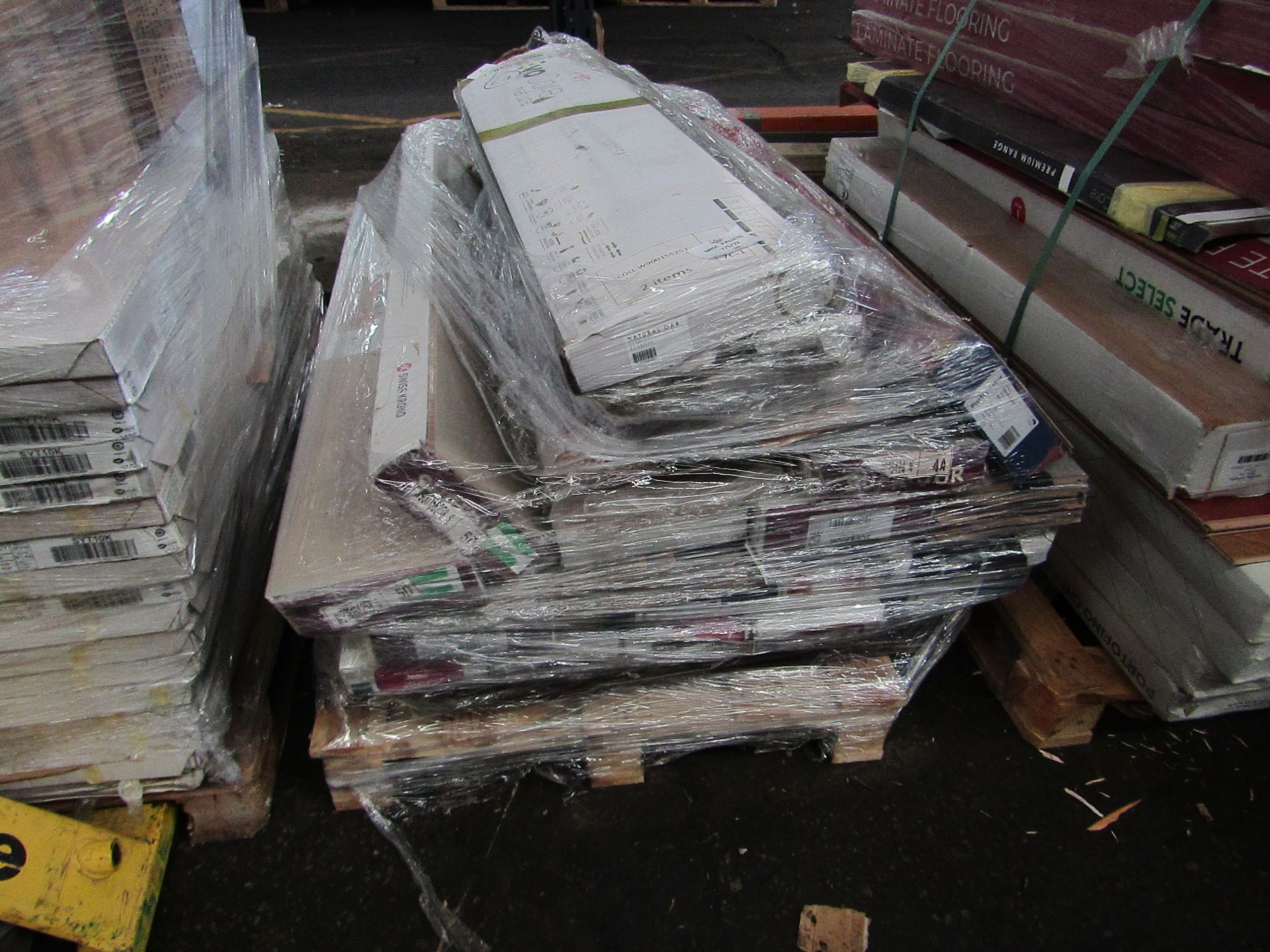 PALLET OF END OF LINE LAMINATE FLOORING. ALL UNCHECKED