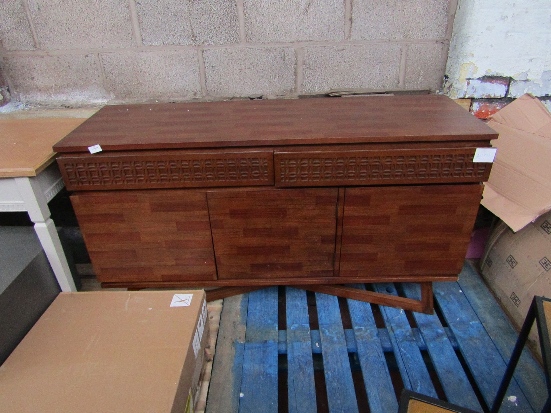 | 1X | MOOT SIDEBOARD | STAINED WOOD | LOOKS TO BE OKAY, MAY BE SOME IMPERFECTIONS, VIEWING