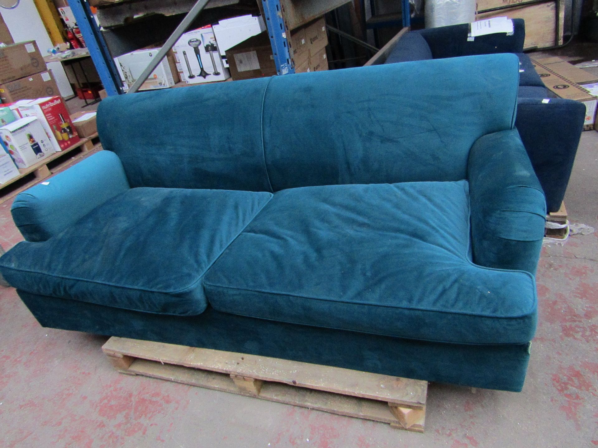 1 x MADE.com Orson 3 Seater Sofa Bed Teal Blue Recycled Velvet RRP £1095.00 SKU MAD-AP-