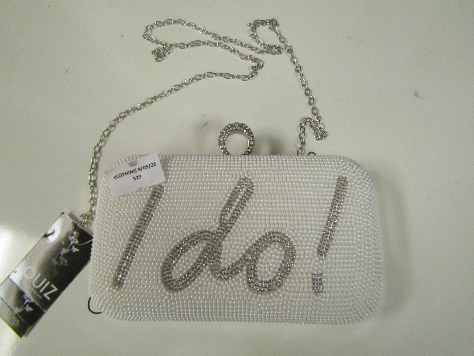 Quiz Clutch Bag Cream/Silver( With Diamanti I DO Motif ) New With Tags