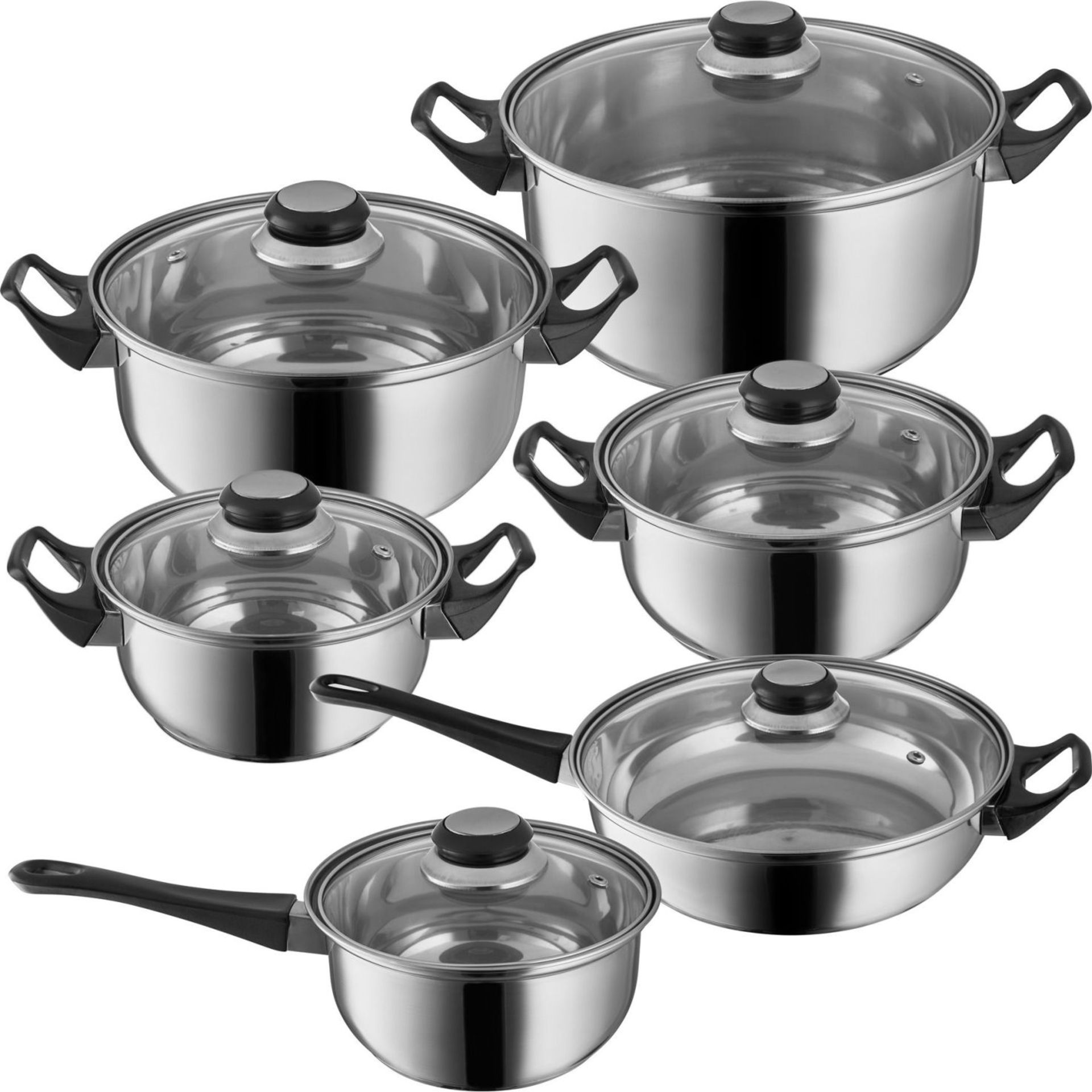 Tectake Pots And Pans Set With Glass Lid Stainless Steel Silver RRP £58.99