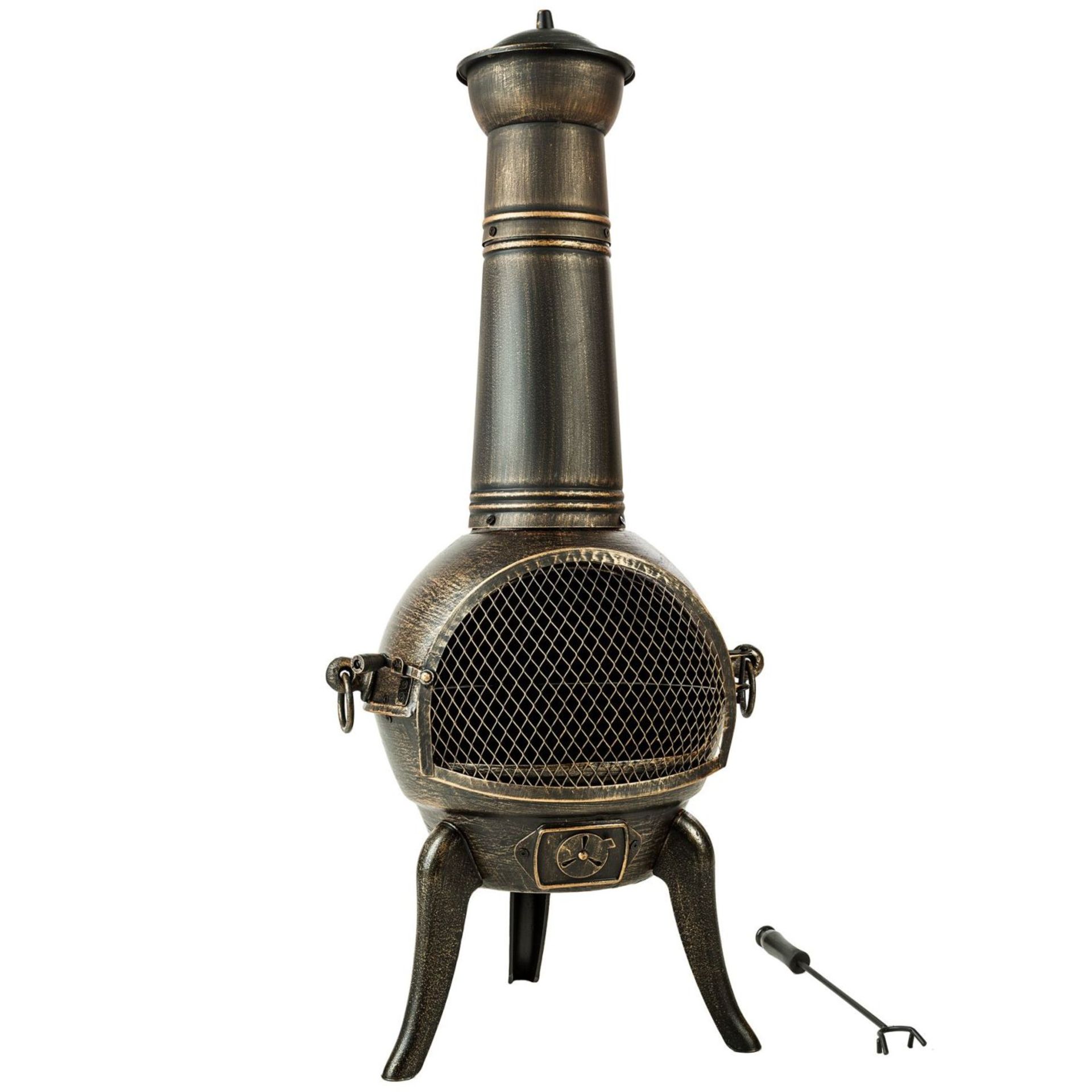 Tectake - Fire Pit With Chimney Made Of Cast Iron Grey - Boxed. RRP £89.99