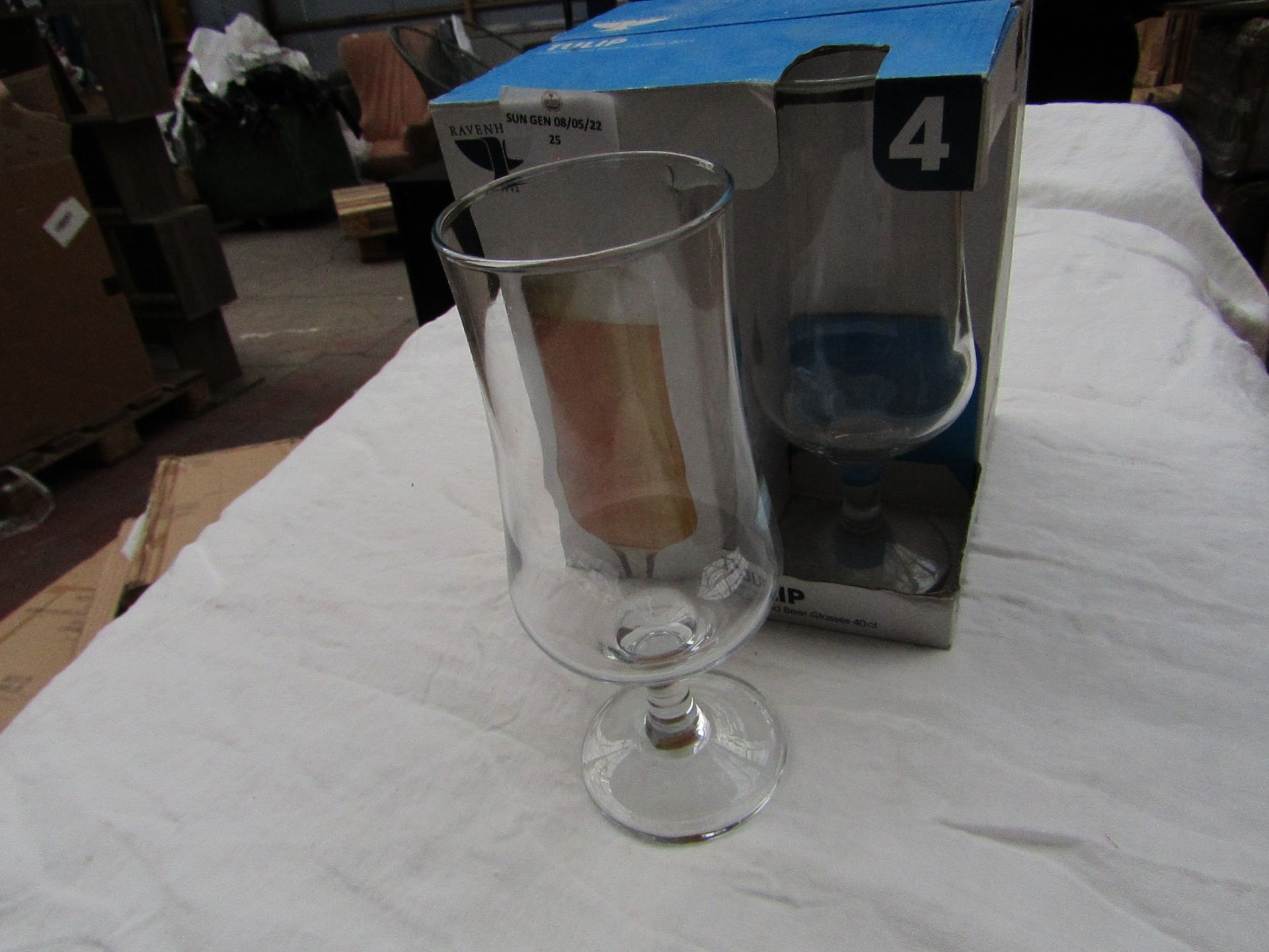 Ravenhead - Tulip Set Of 4 Stemmed Beer Glasses - 40cl - Unused & Boxed.