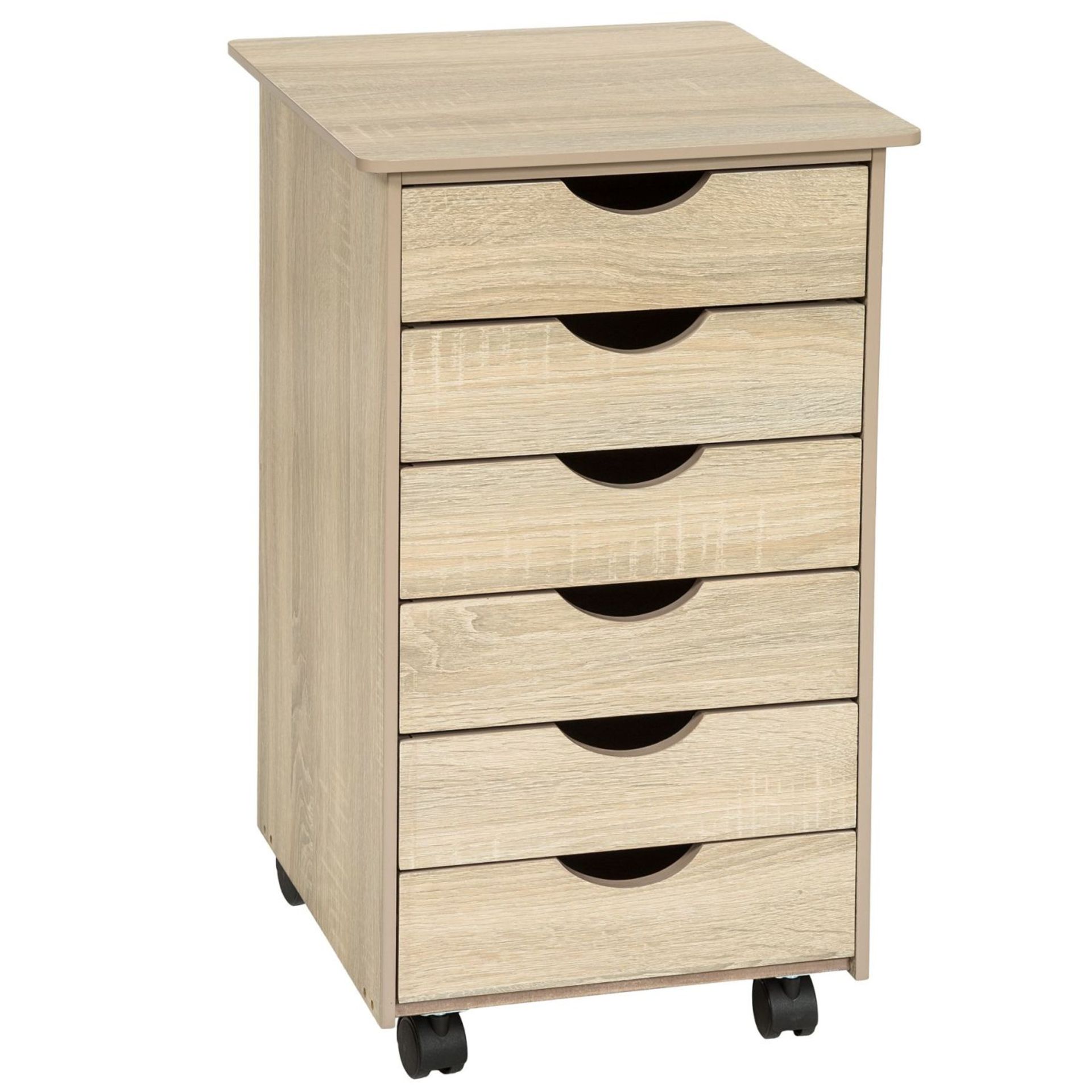 Tectake - Filing Cabinet On Wheels With 6 Drawers Light Oak - Boxed. RRP £53.99 - Image 2 of 2