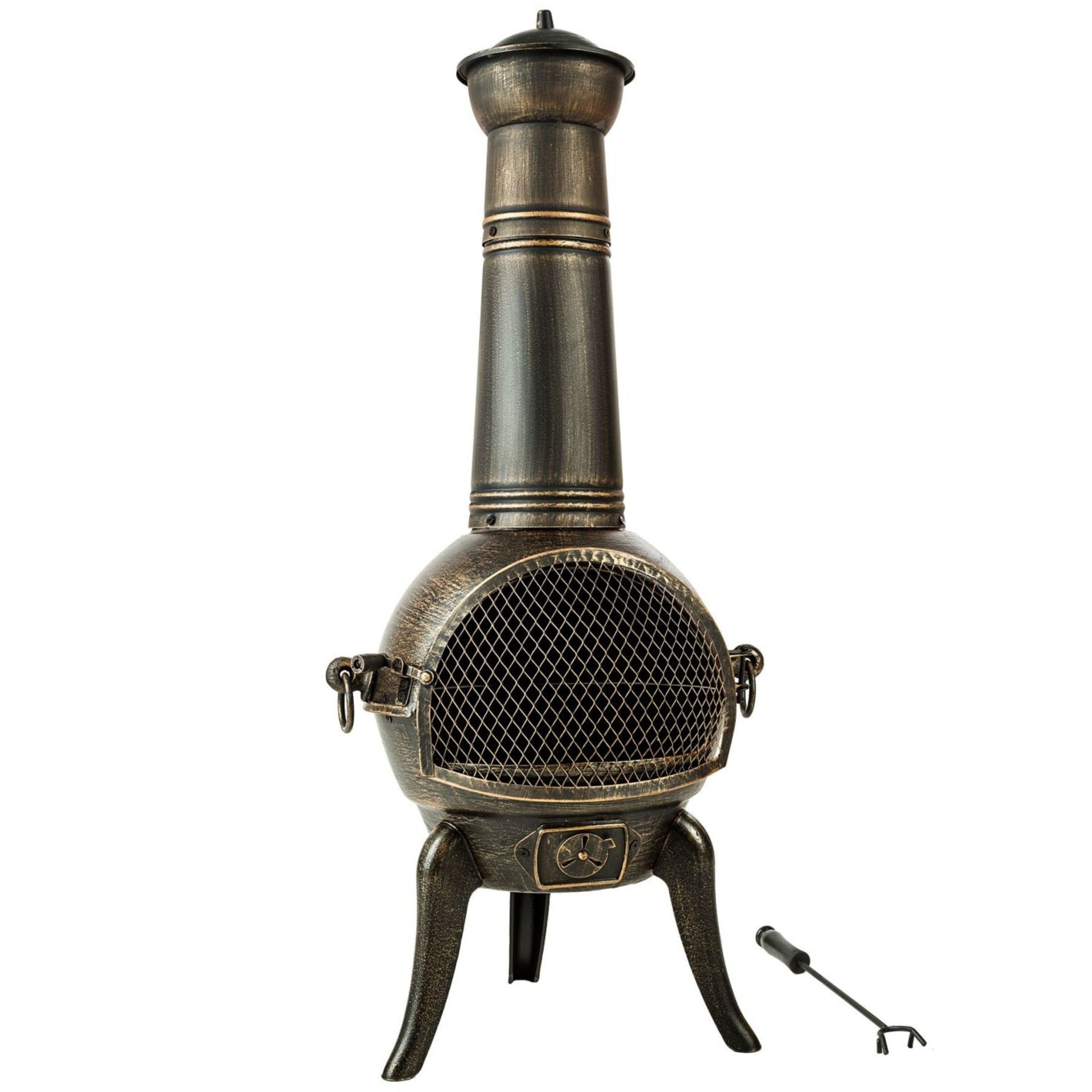 Tectake - Fire Pit With Chimney Made Of Cast Iron Grey - Boxed. RRP £89.99 - Image 2 of 2