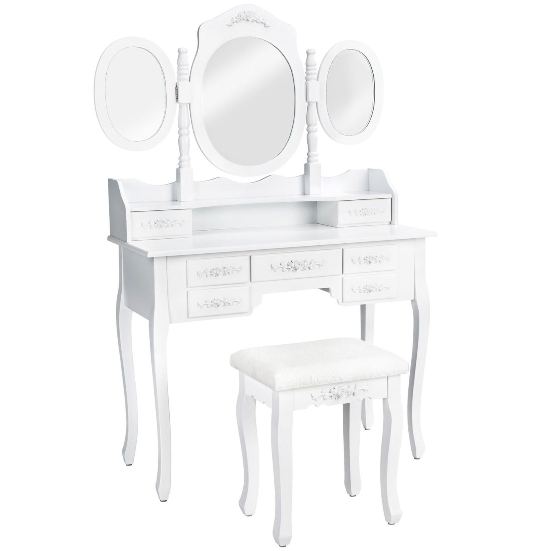 Tectake - Dressing Table With 7 Drawers Mirror And Stool In An Antique Look White - Boxed. RRP £ - Image 2 of 2