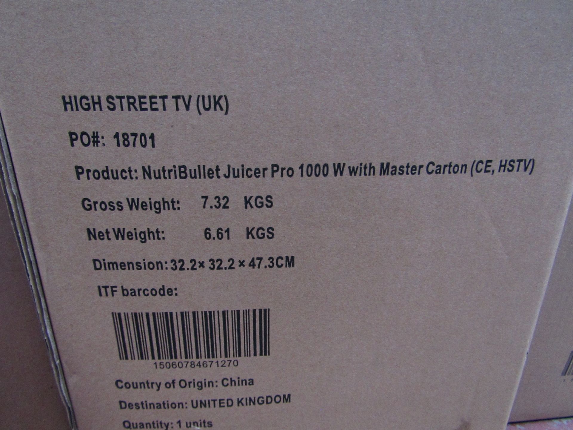 1 x NutriBullet Juicer Pro 1558 RRP £149.99 SKU HST-APG-5060784671273-B+ TOTAL RRP £149.99 This