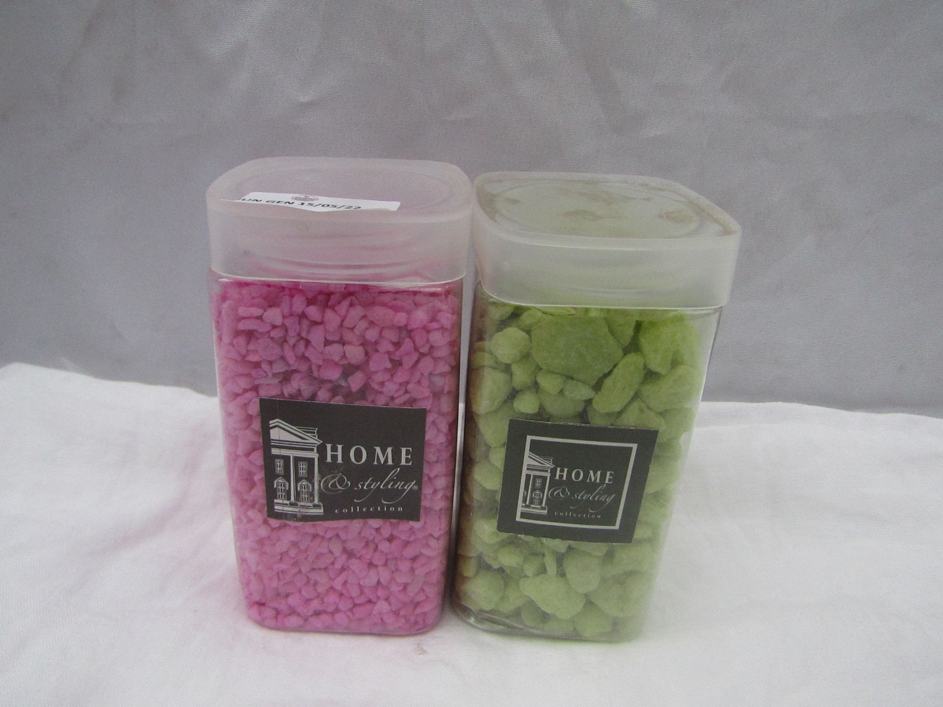 1x Home & Styling - Pink Granulates 2-3mm - 370ml Tubes - Unused. 1x Home & Styling - Green Stones (