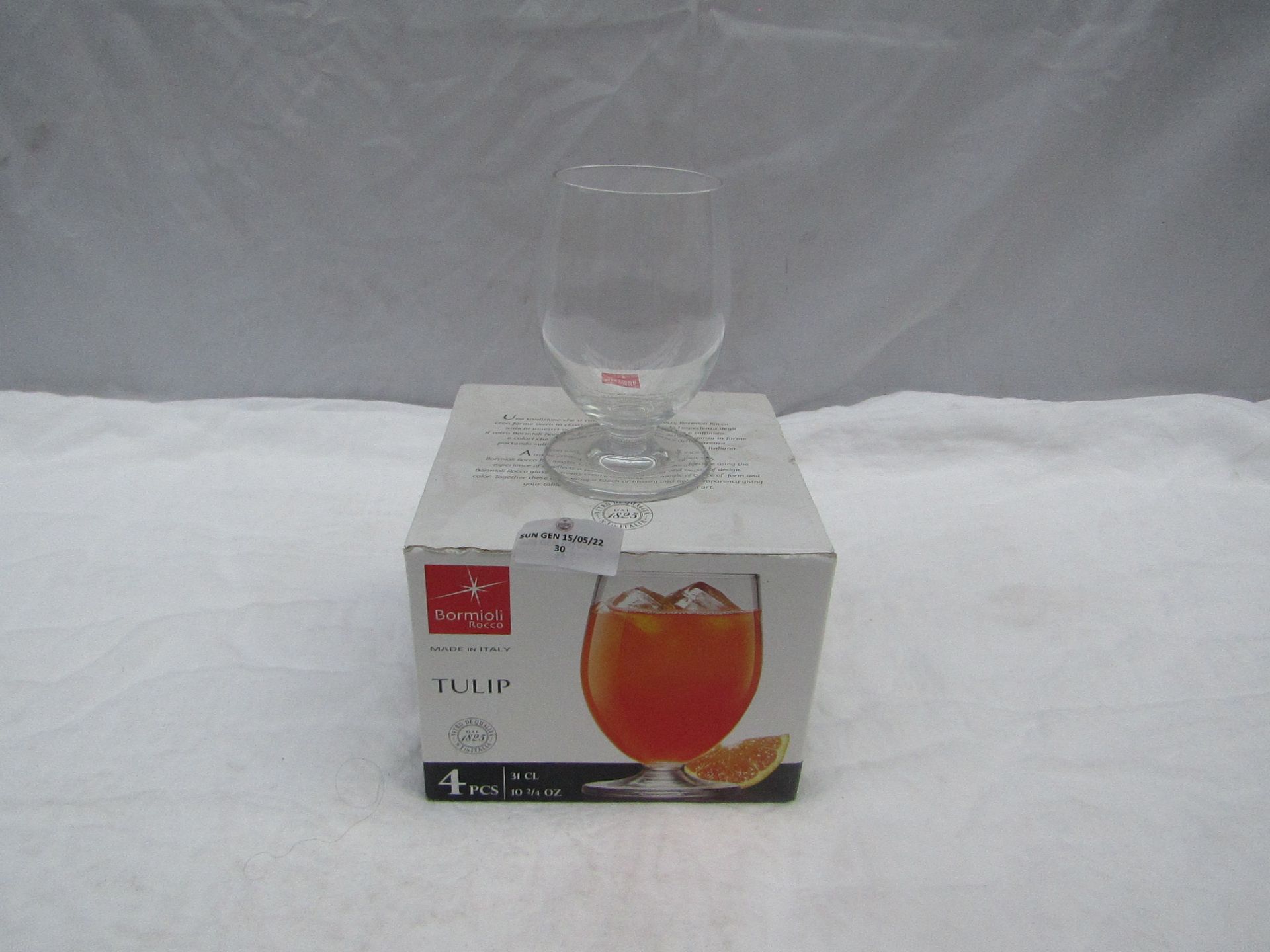 Bormioli Rocco - Tulip Set of 4 Glasses - 31cl - Unused & Boxed.