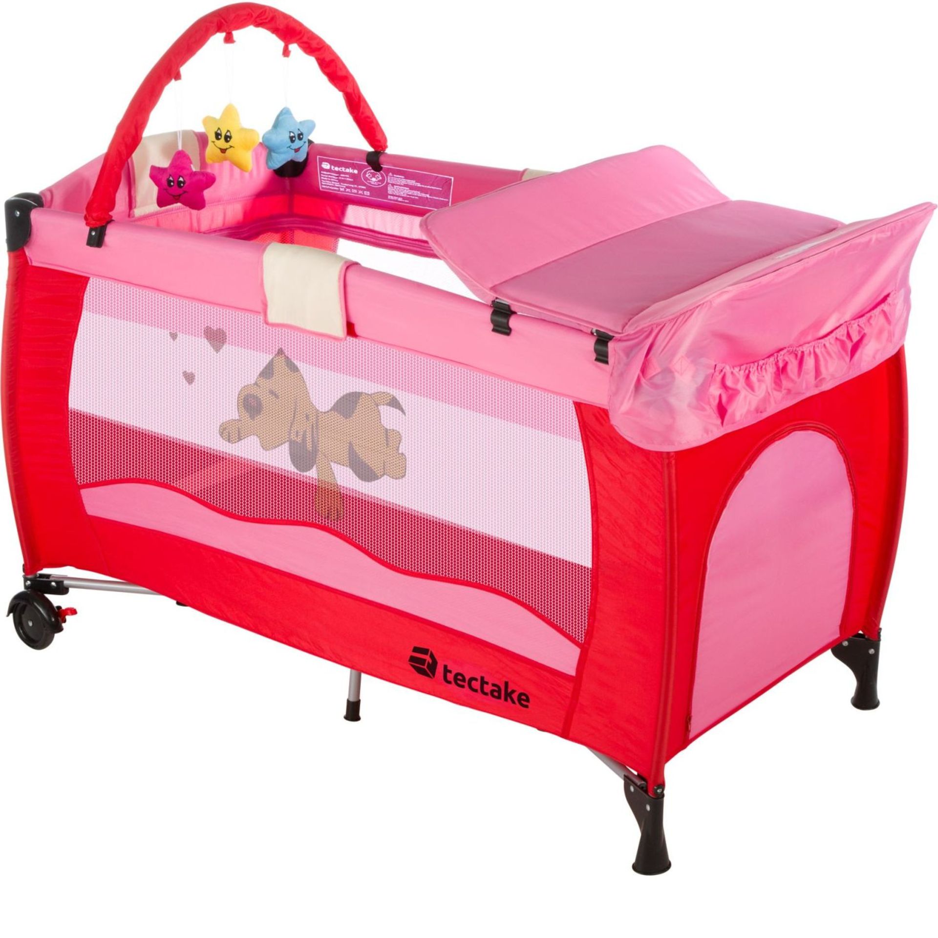 Tectake - Travel Cot Dog With Changing Mat And Play Bar Pink - Boxed. RRP £72.99 - Image 2 of 2