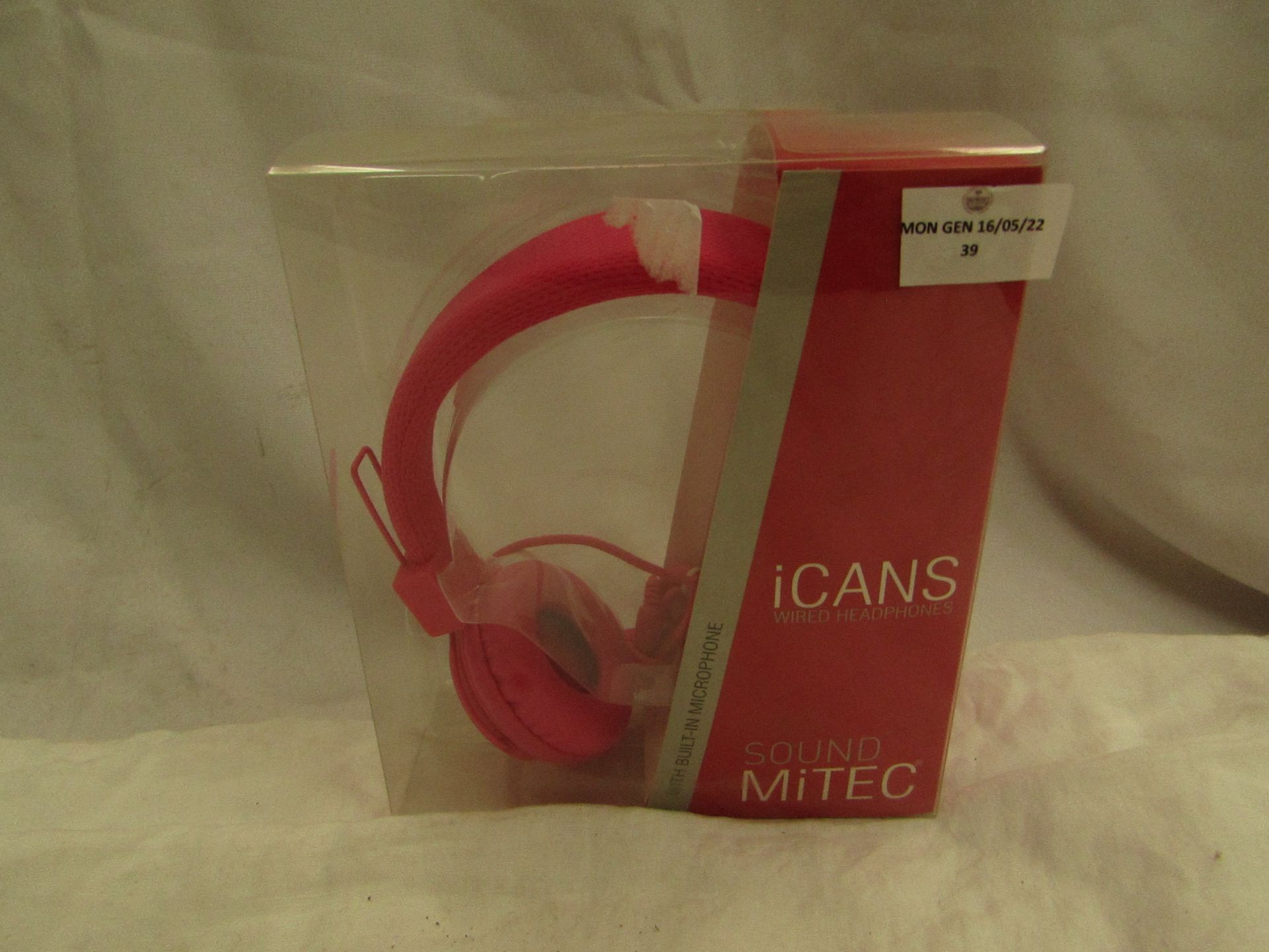 ICANS - Sound MiTEC Wired Headphones With Built-In Microphone - Pink - Unused & Packaged.