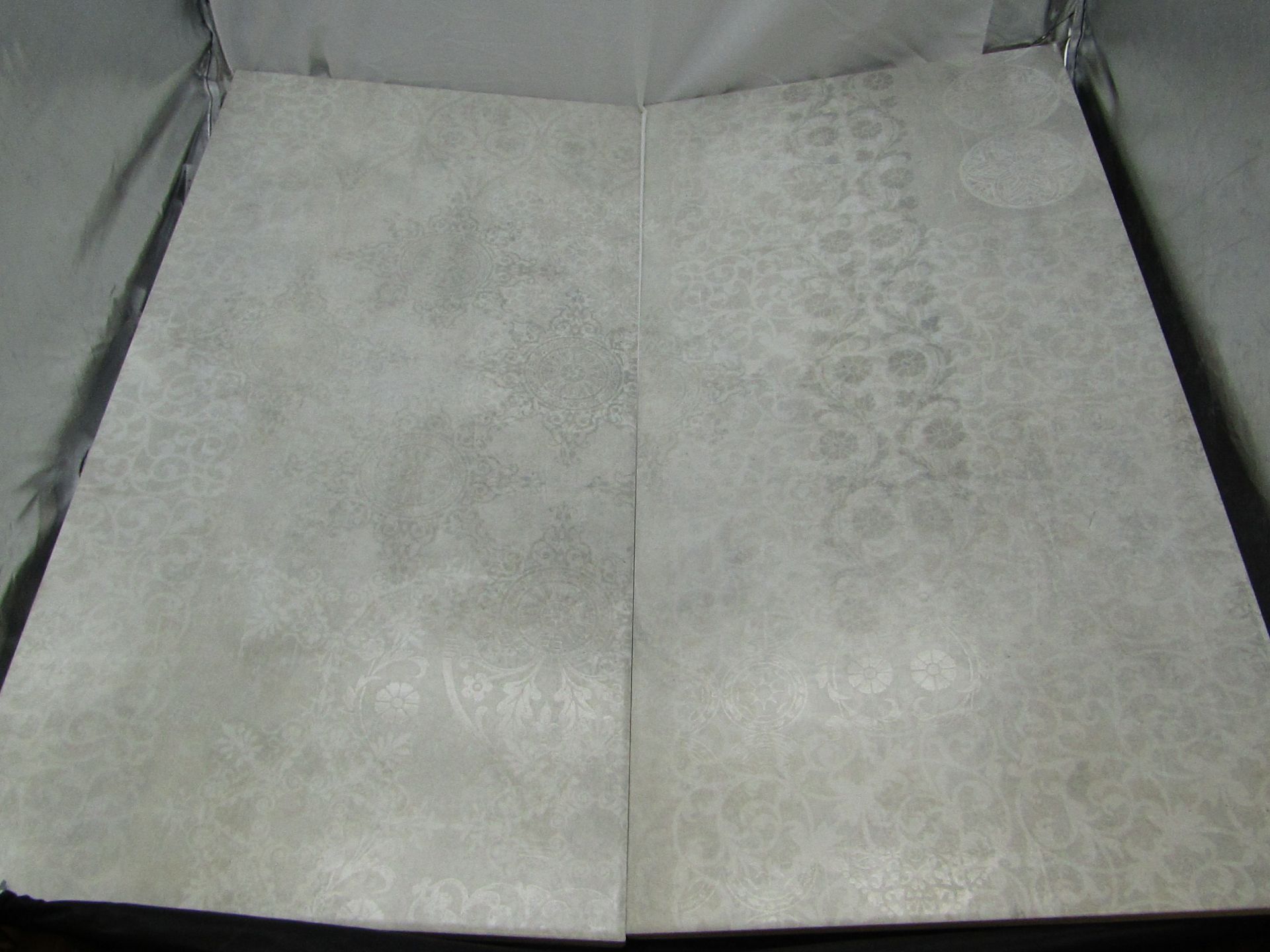 A pallet of 40x packs of 5 Homebase 600x300mm Distressed Damask Grey wall tiles, new, ref code