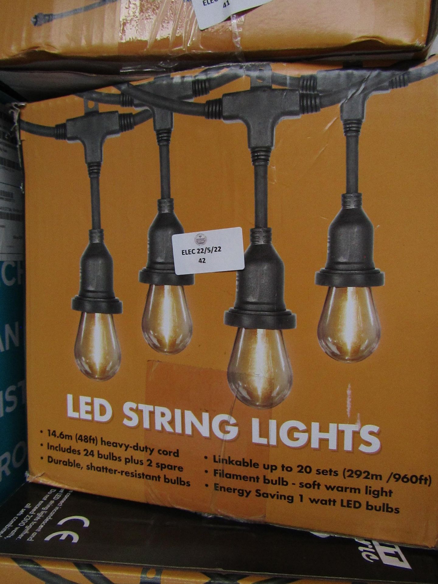 14.46M led Vintage string lights, unchecke returns, boxed