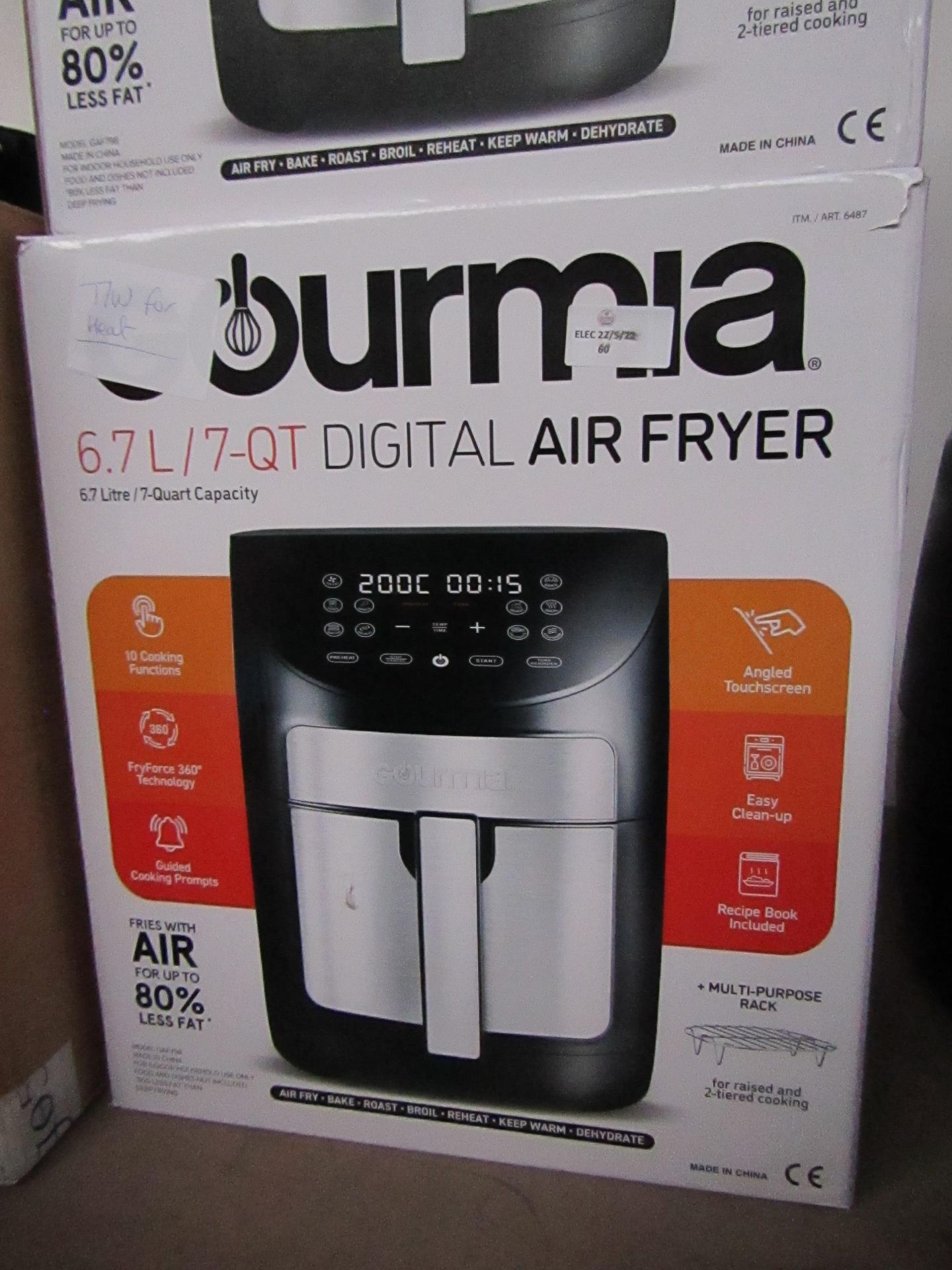 Gourmia 6.7l Digital Air fryer, tested working for heat on the fries setting, comes with original