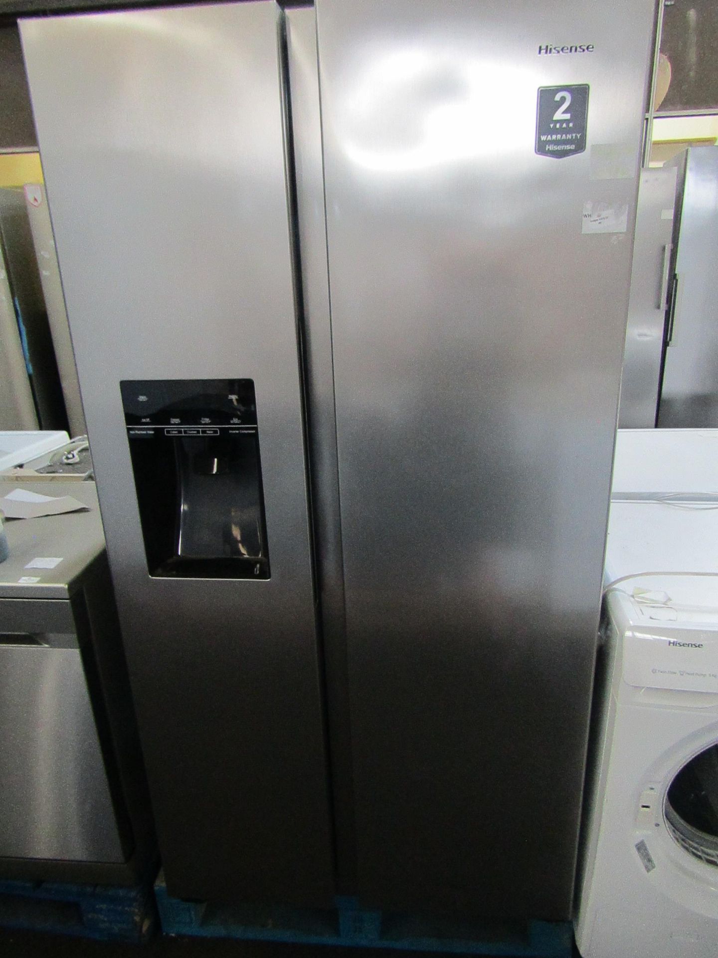 Hisense - American Fridge Freezer - Stainless Steel - F Rated - Powers On & Cold Tested Working.