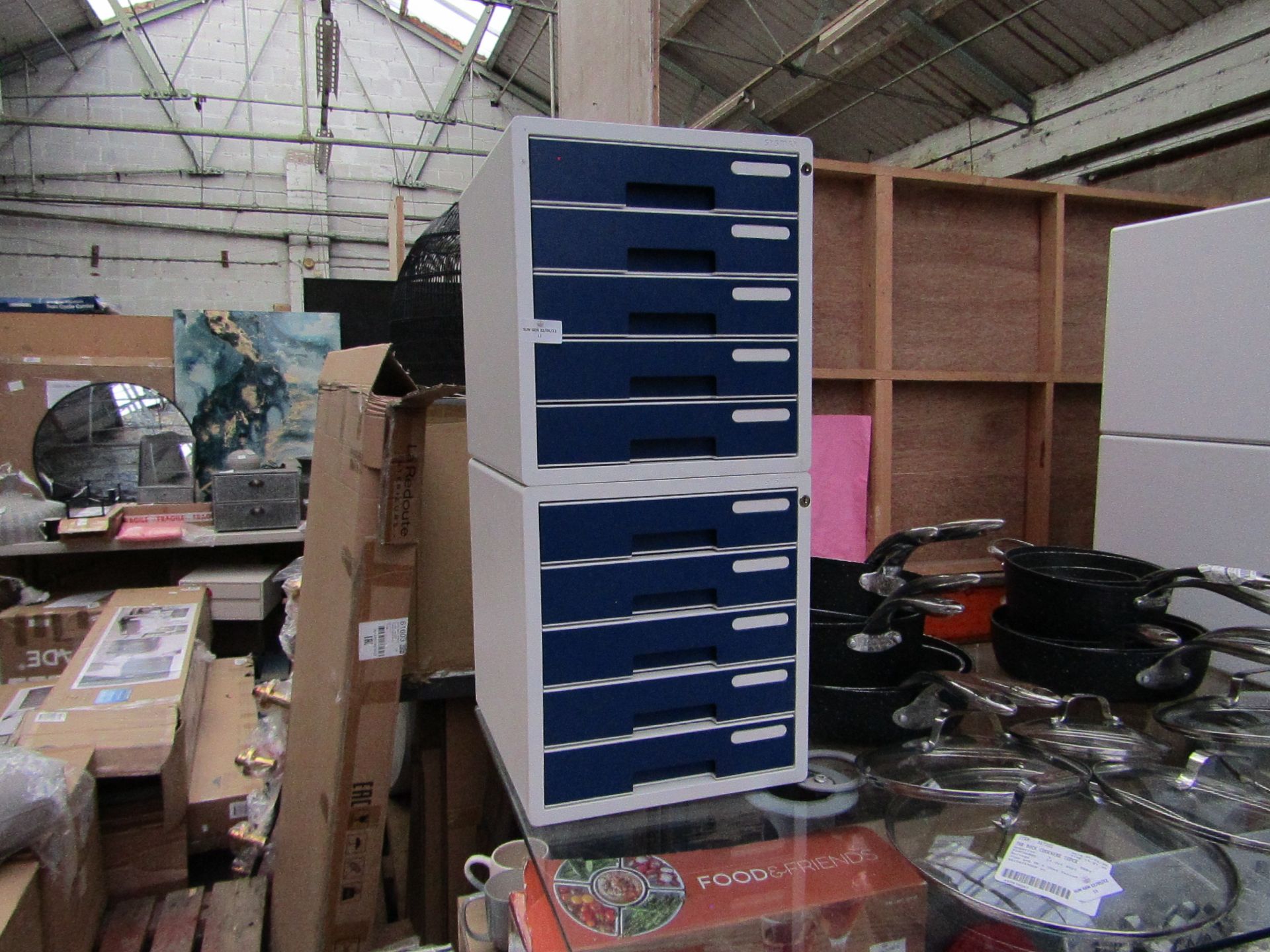 2x Sysmax - Blue Lockable Office Drawers - Keys Not Present - No Box. RRP £24.99 Each.