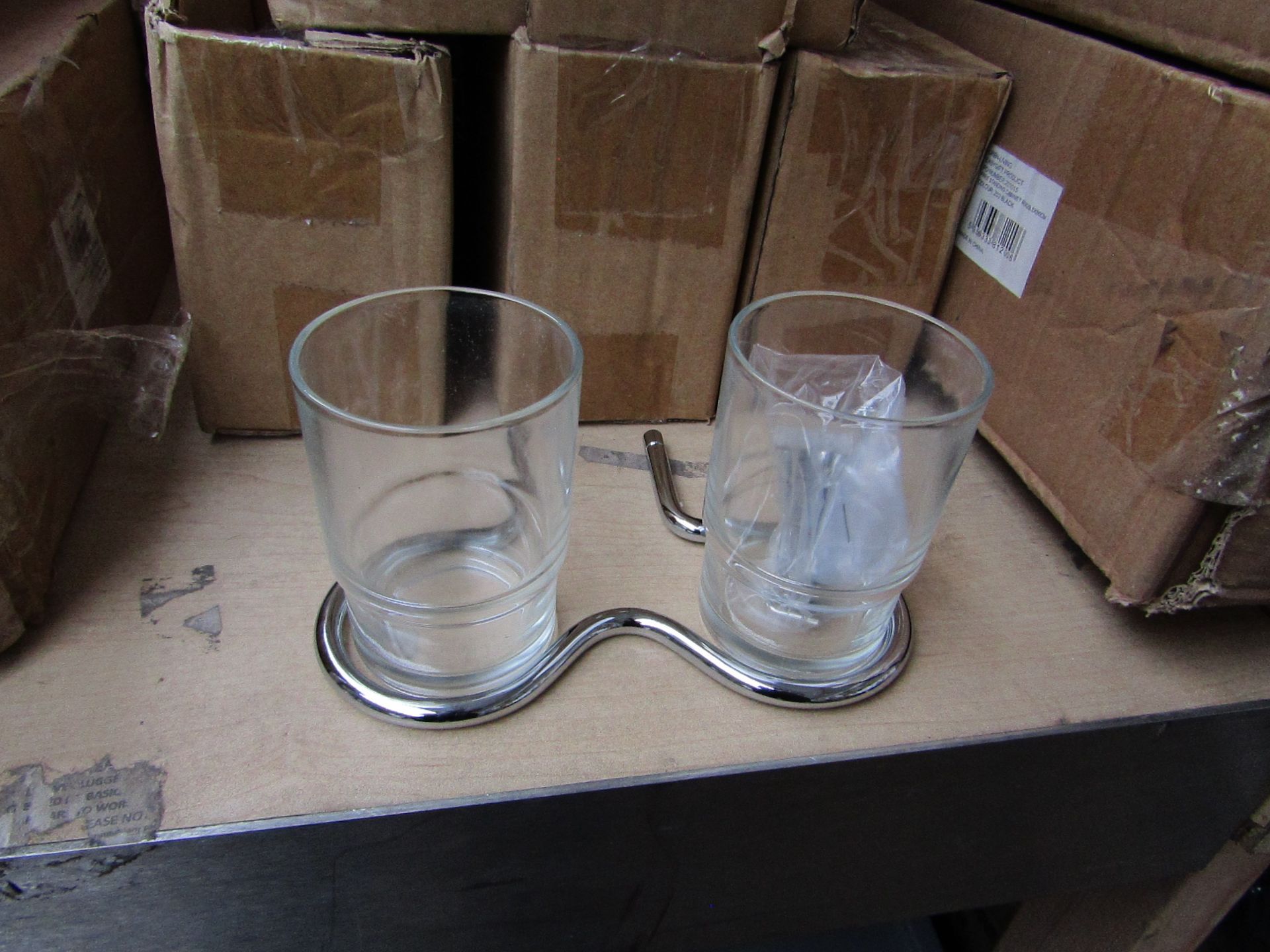 Wall Mounted Double Glass Tumbler ToothBrush Holder - Good Condition & Boxed.