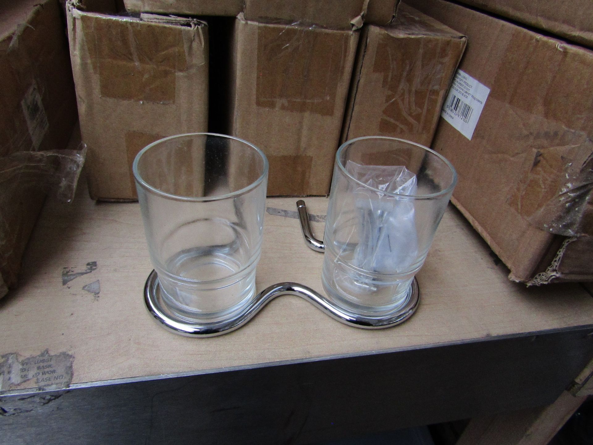 Wall Mounted Double Glass Tumbler ToothBrush Holder - Good Condition & Boxed.