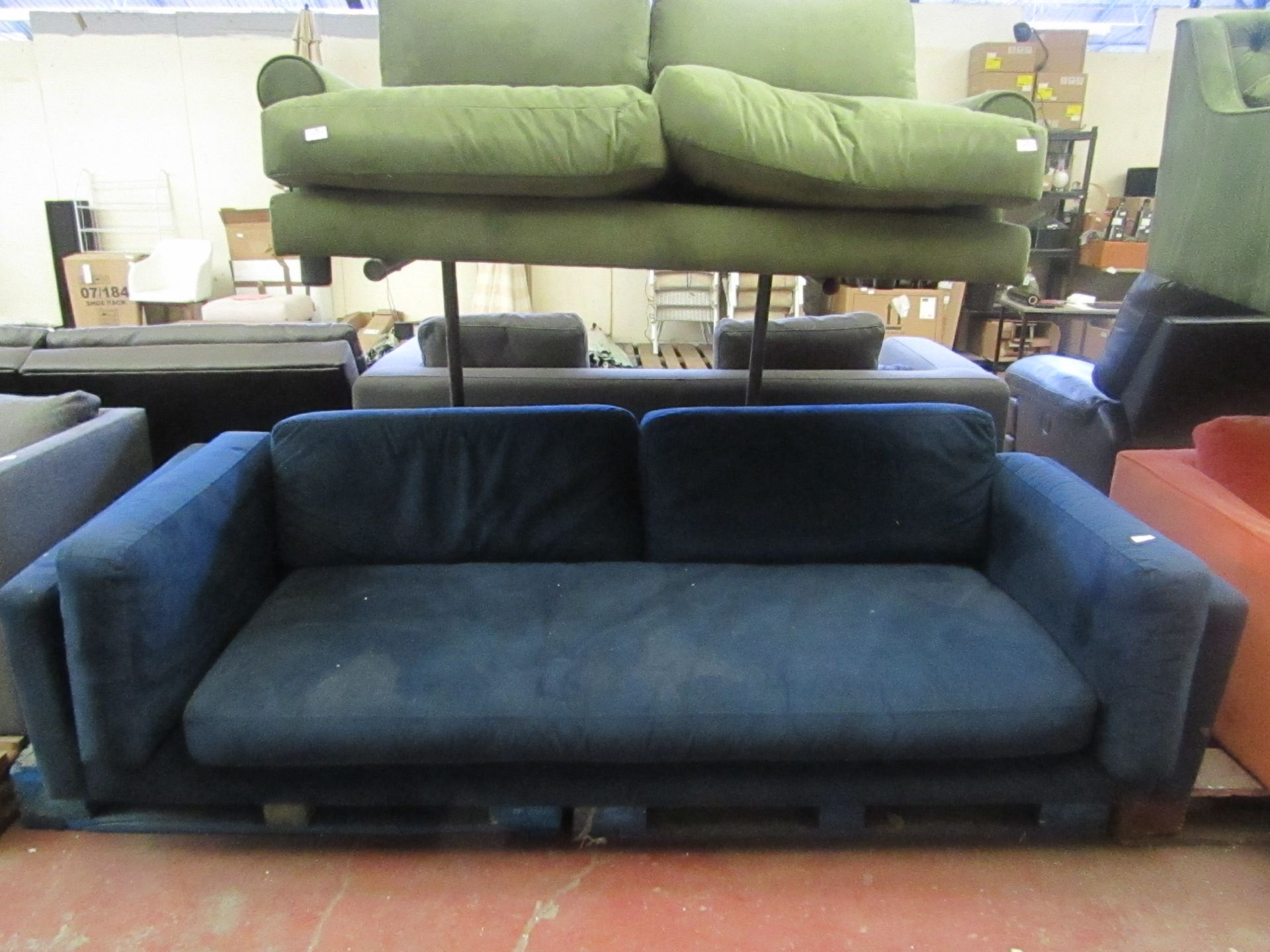 1x Swoon blue 2 seater couch. Items in this listing are sold as spares or repair they have not