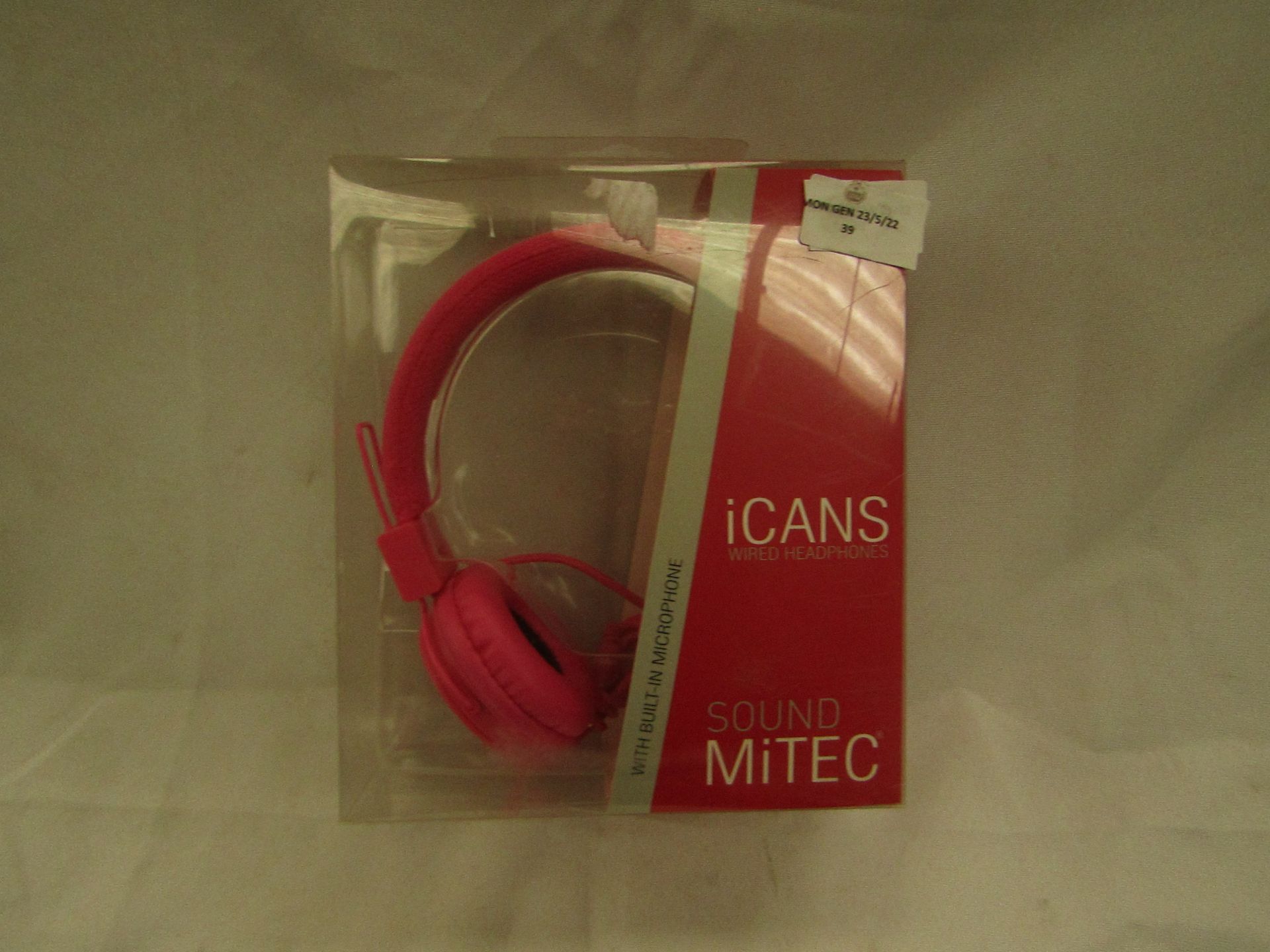 ICANS - Sound MiTEC Wired Headphones With Built-In Microphone - Pink - Unused & Packaged.