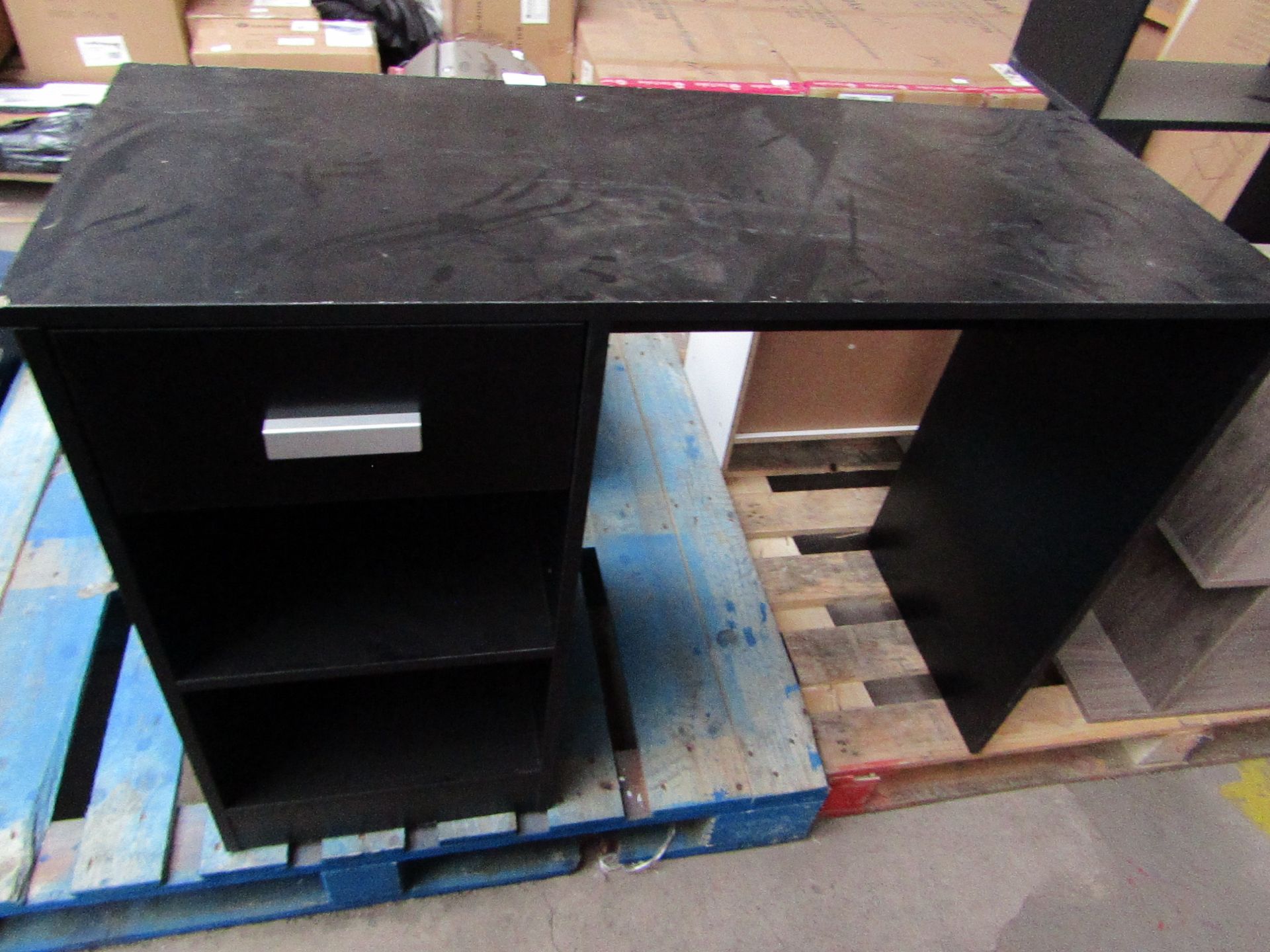 Urban Living - 1-Drawer 2-Shelf Desk - Black - Damaged Top & Corners - Assembled.