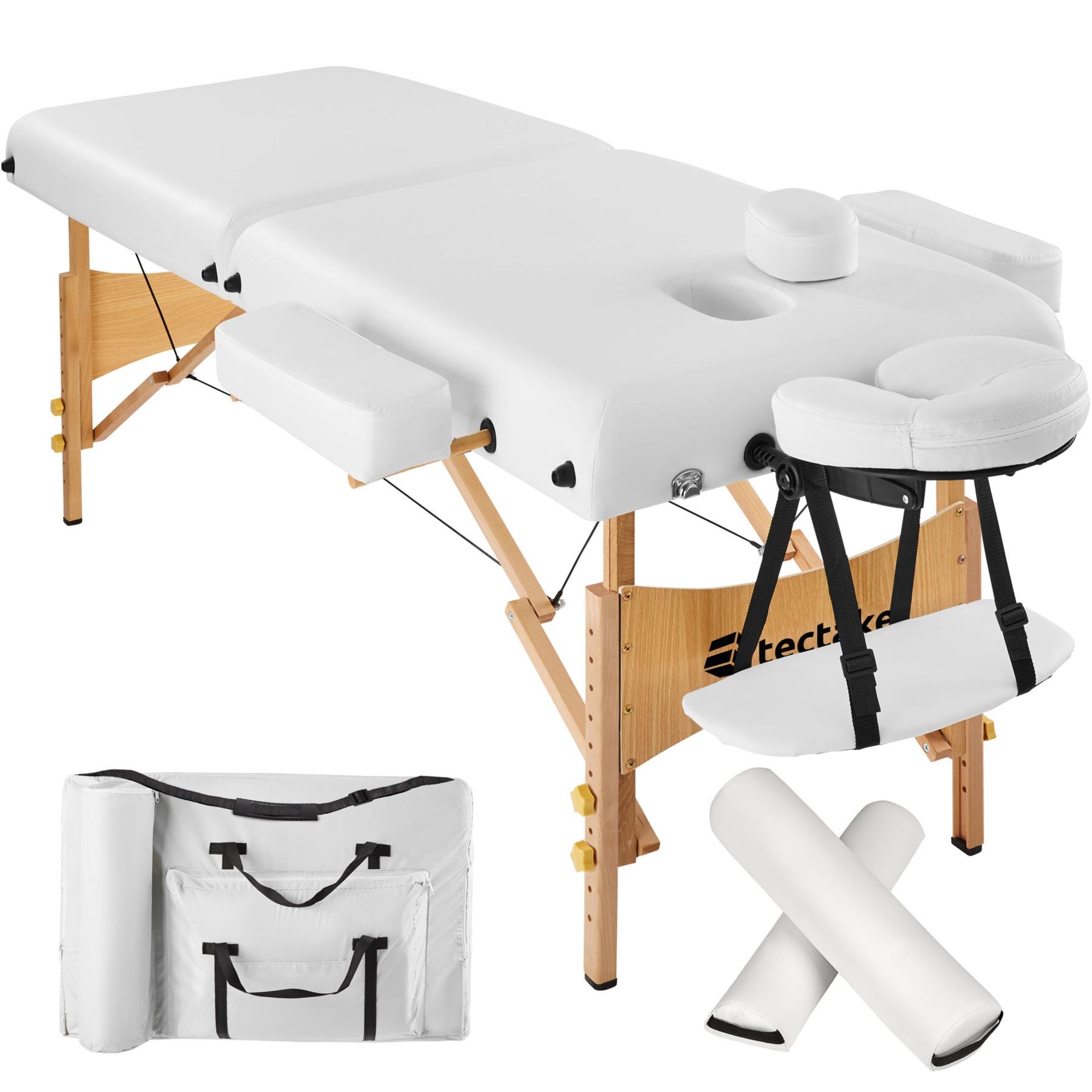 Tectake - Massage Table 2-Zone 7.5 Cm Padding + Rolls + Bag White - Boxed. RRP £147.99 - Image 2 of 2