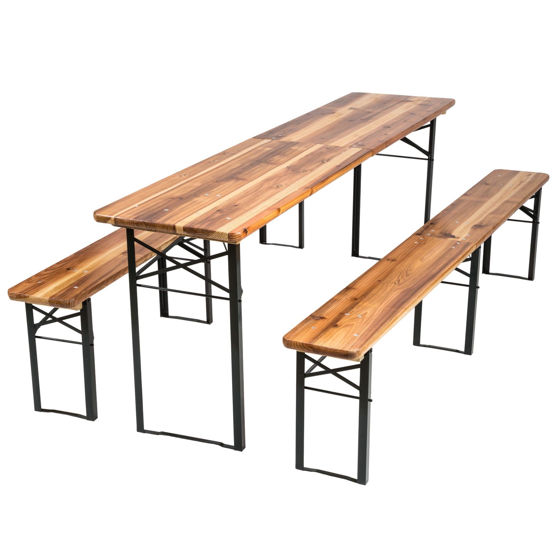 Tectake - Table And Bench Set Foldable 3-Piece 219Cm Brown - Boxed. RRP £210.99 - Image 2 of 2