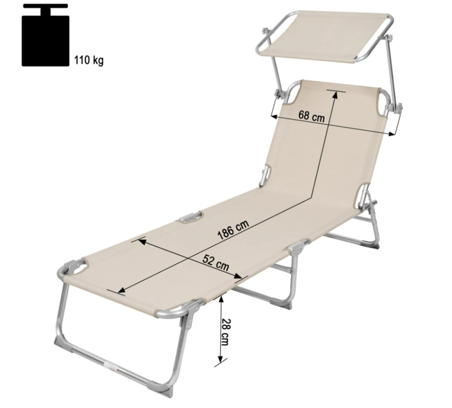 Tectake Sun Lounger With Sun Shade Beige RRP œ45.99