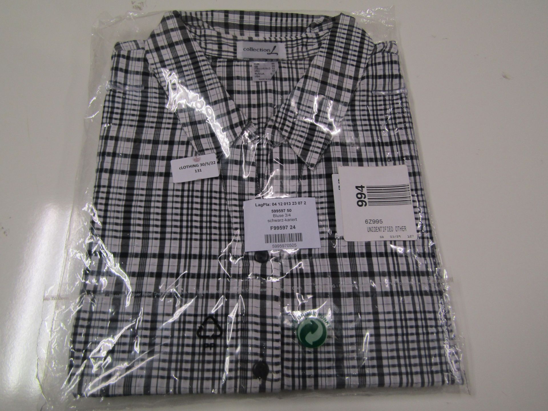 Collection L Black Check Shirt Size 24 New & Packaged