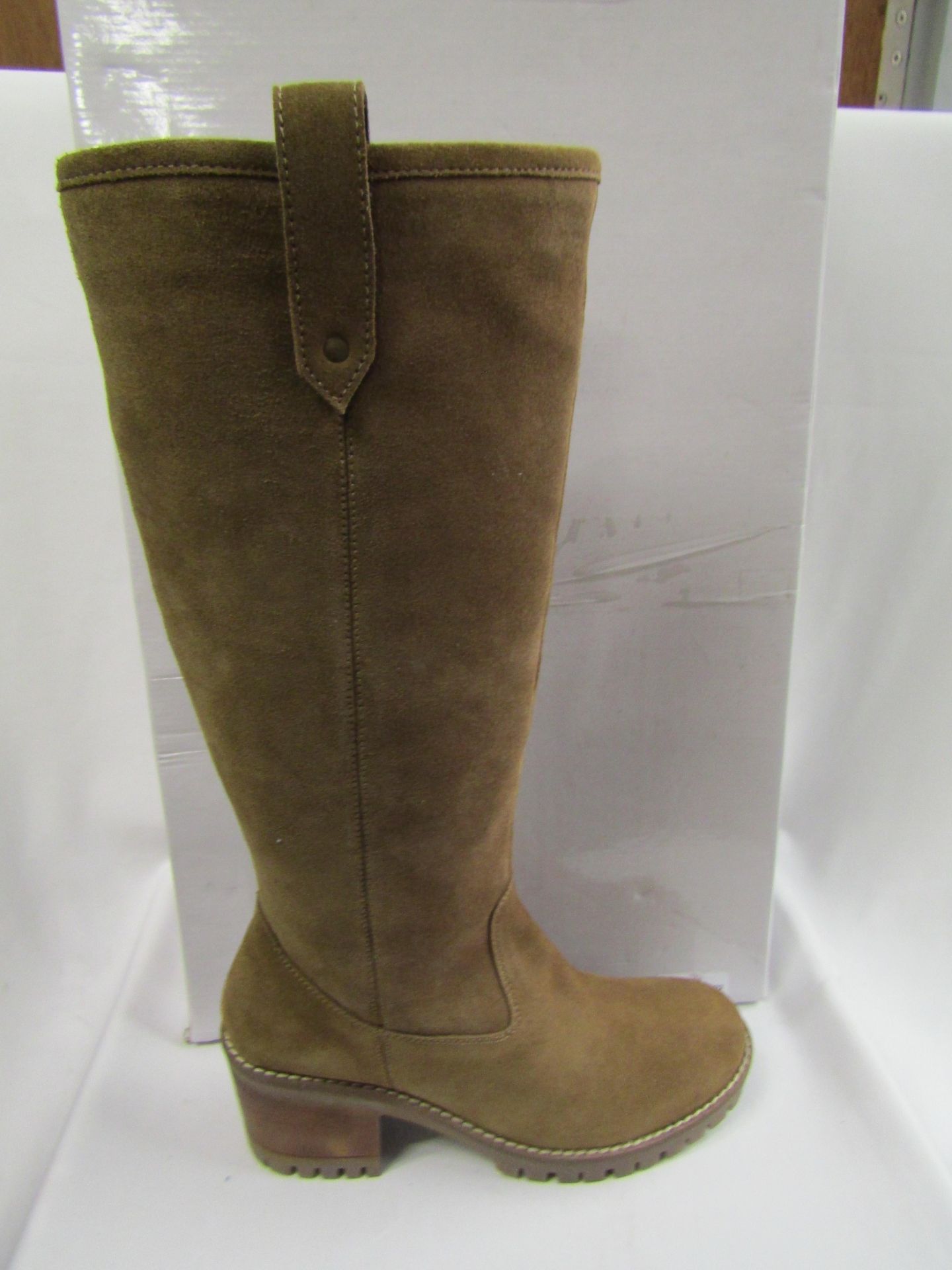 Kaleidoscope Knee Length Suede Boot Wth Small Heel Tan Colour Size 3 New & Boxed