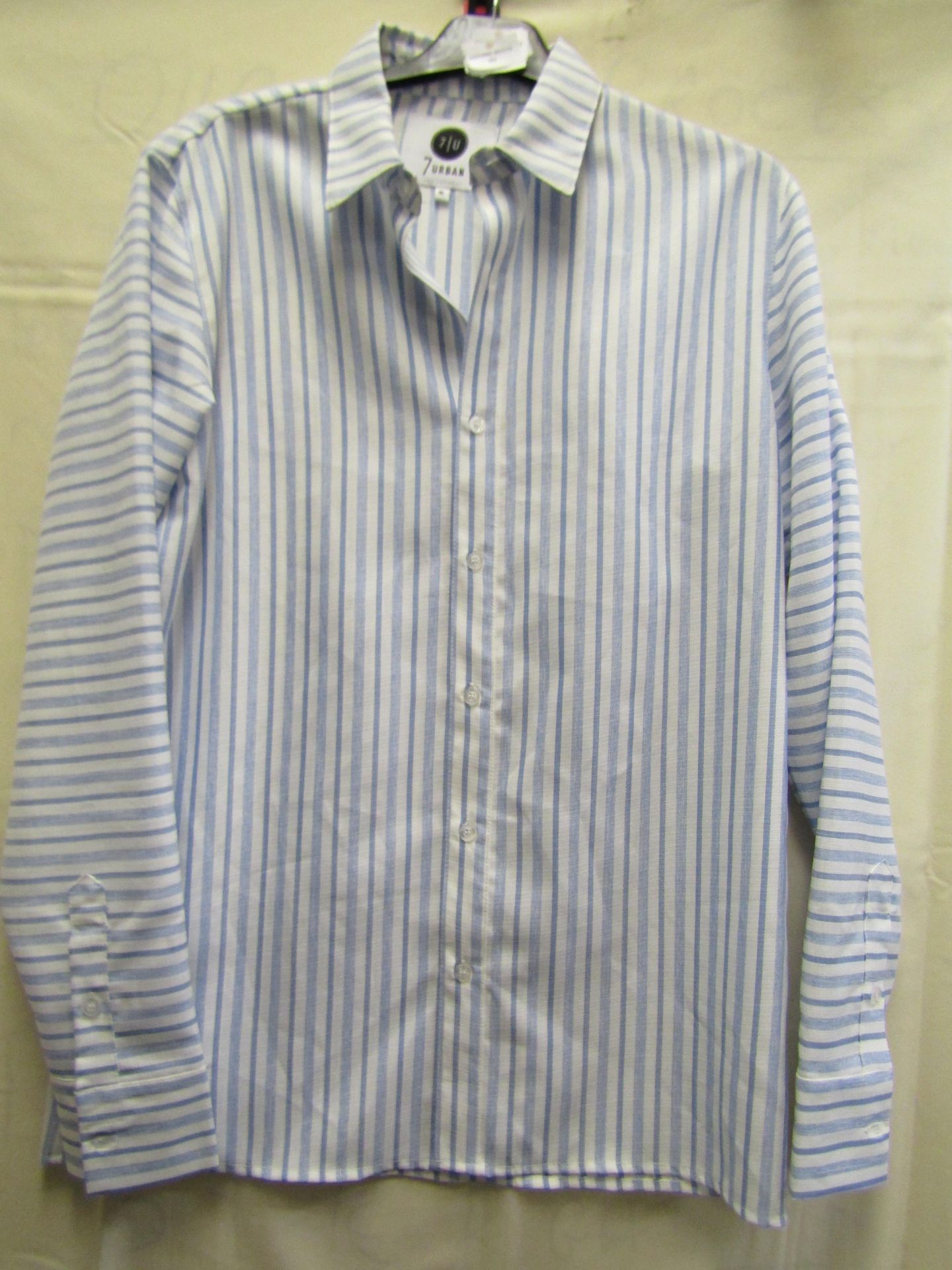 7 Urban Mens Shirt Blue Stripe Size M Unworn Sample Garment
