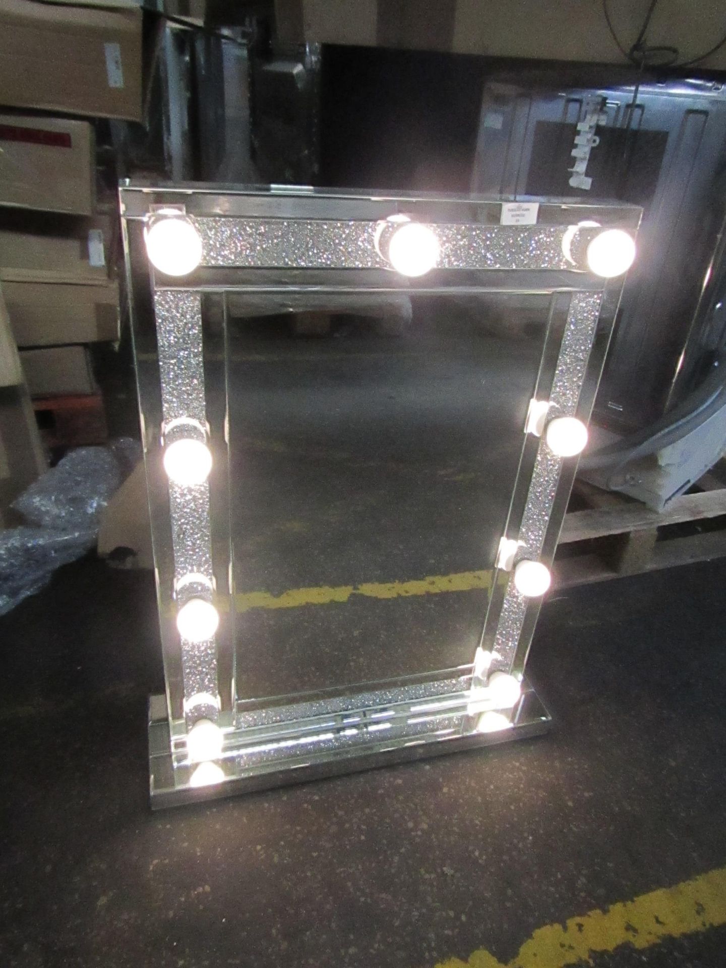 | 1X | CIMC HOME WHITE DIAMOND CRUSH HOLLYWOOD DIMMABLE ILLUMINATED MIRROR, 60 X 77CM | TESTED - Image 3 of 3