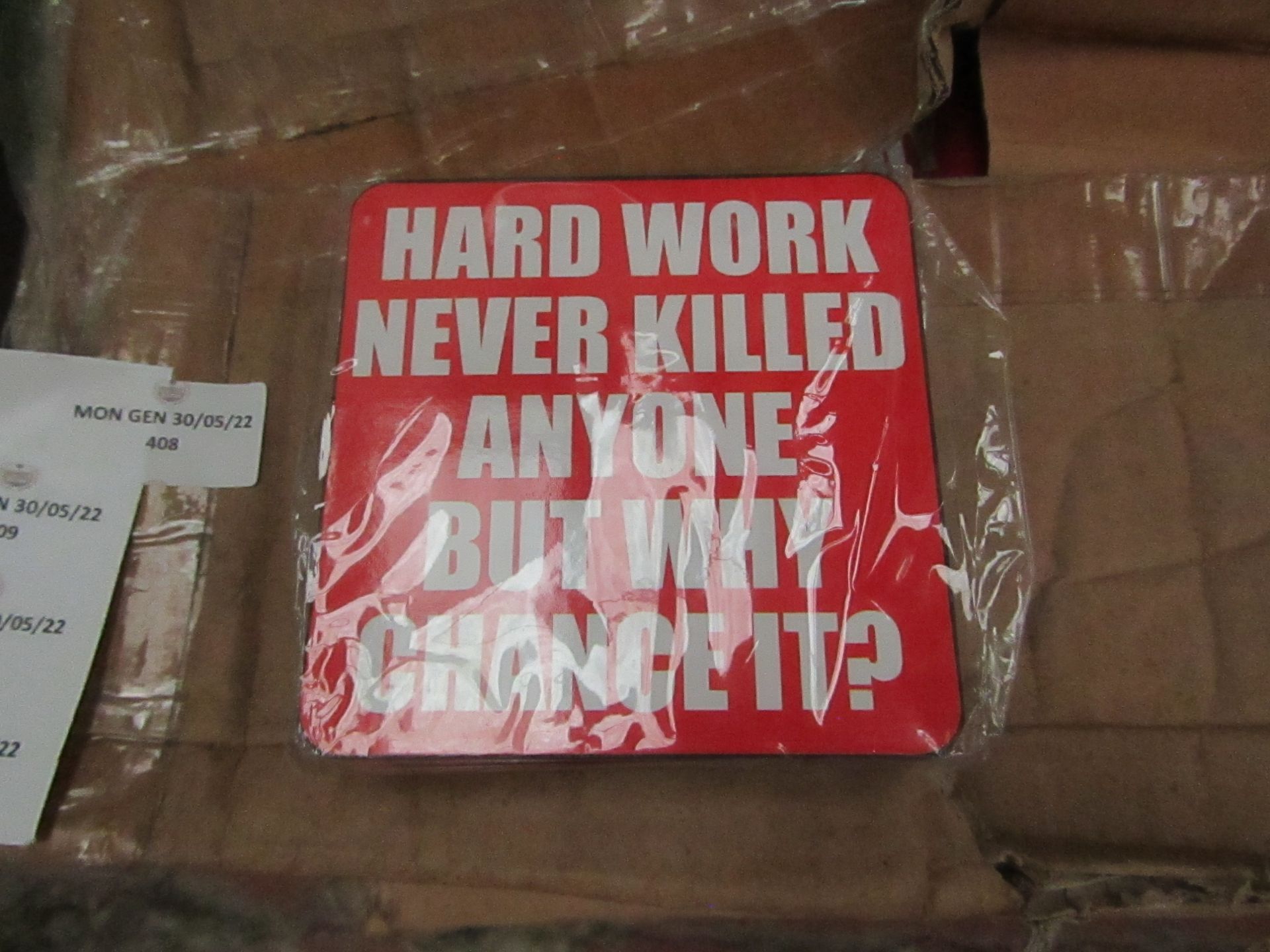 5x Spencer & Fleetwood - " HARD WORK NEVER KILLED ANYONE BUT WHY CHANGE IT? " Branded Coaster Sets (