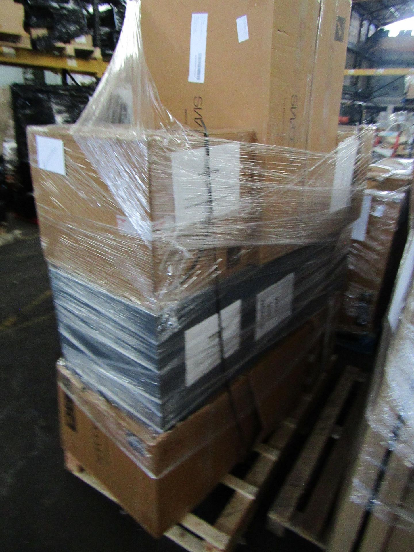 This pallet of branded customer returns contains products that have incurred damage to varying