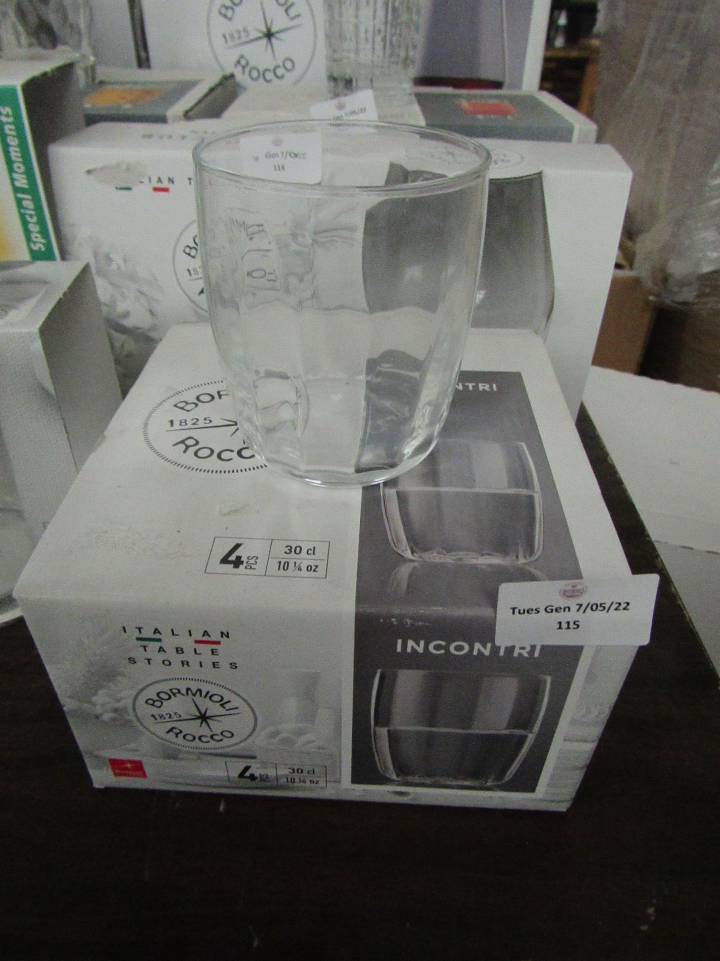 Box of 4x Bormioli Rocco Incontri tumblers, boxed