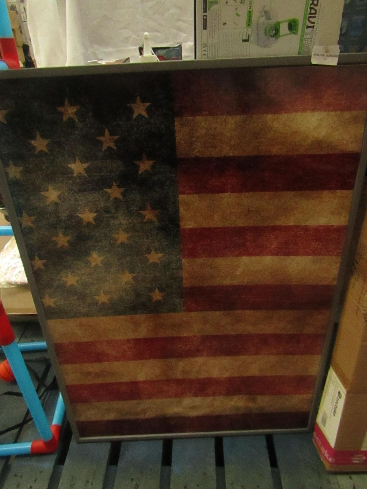 American Flag Large Picture With Frame - No Front Glass ( 64x90cm ) - No Visible Damages.