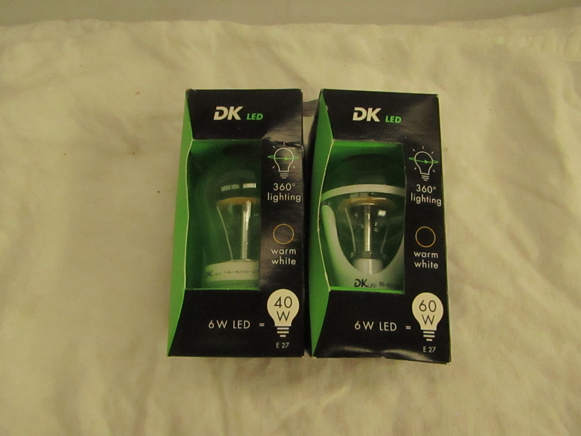 2x DK LED - Warm White 6W LED E27 Light Bulb - Untested & Boxed.