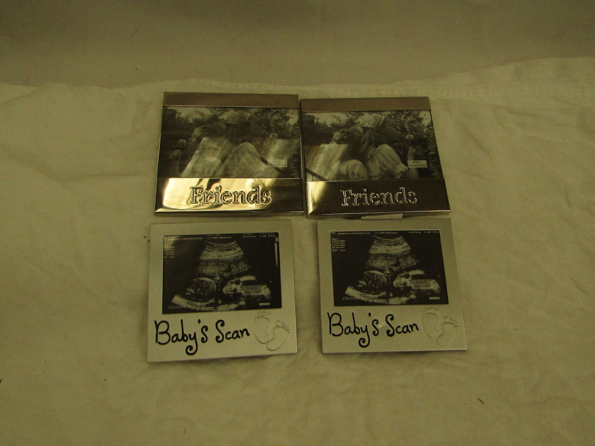 2x " Friends " 6x4" Glass Picture Frames - Good Condition. 2x " Baby's Scan " 5x3.5" Glass Picture