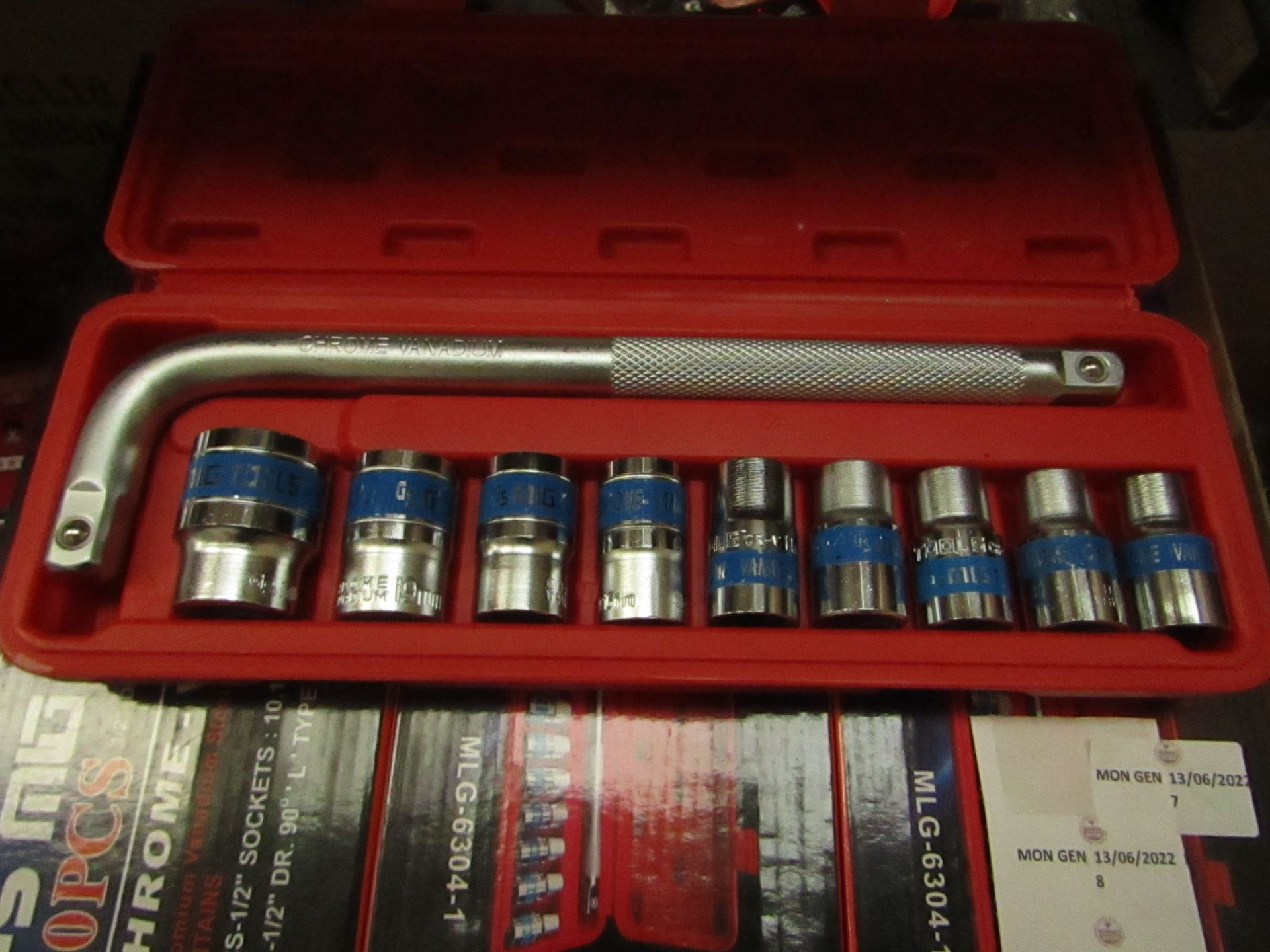 GS MIG TOOLS - 10-Piece Chrome Vanadium 1/2" Drive Socket Wrench Set - New & Boxed.