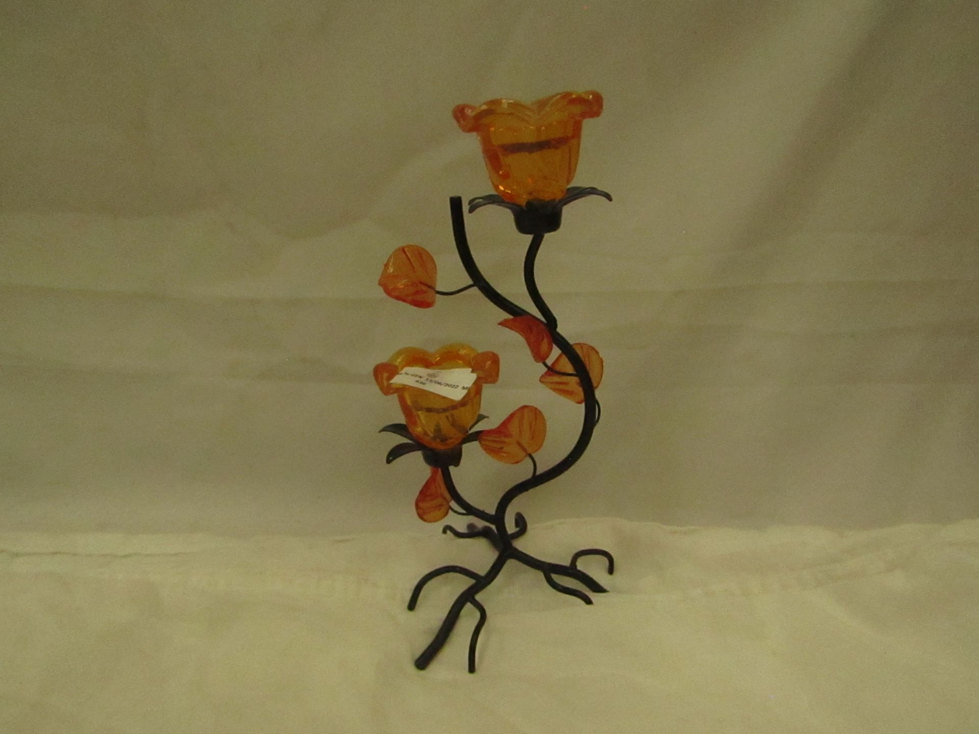 Black & Orange Glass Rose Style Tealight Candle Holder - No Packaged.