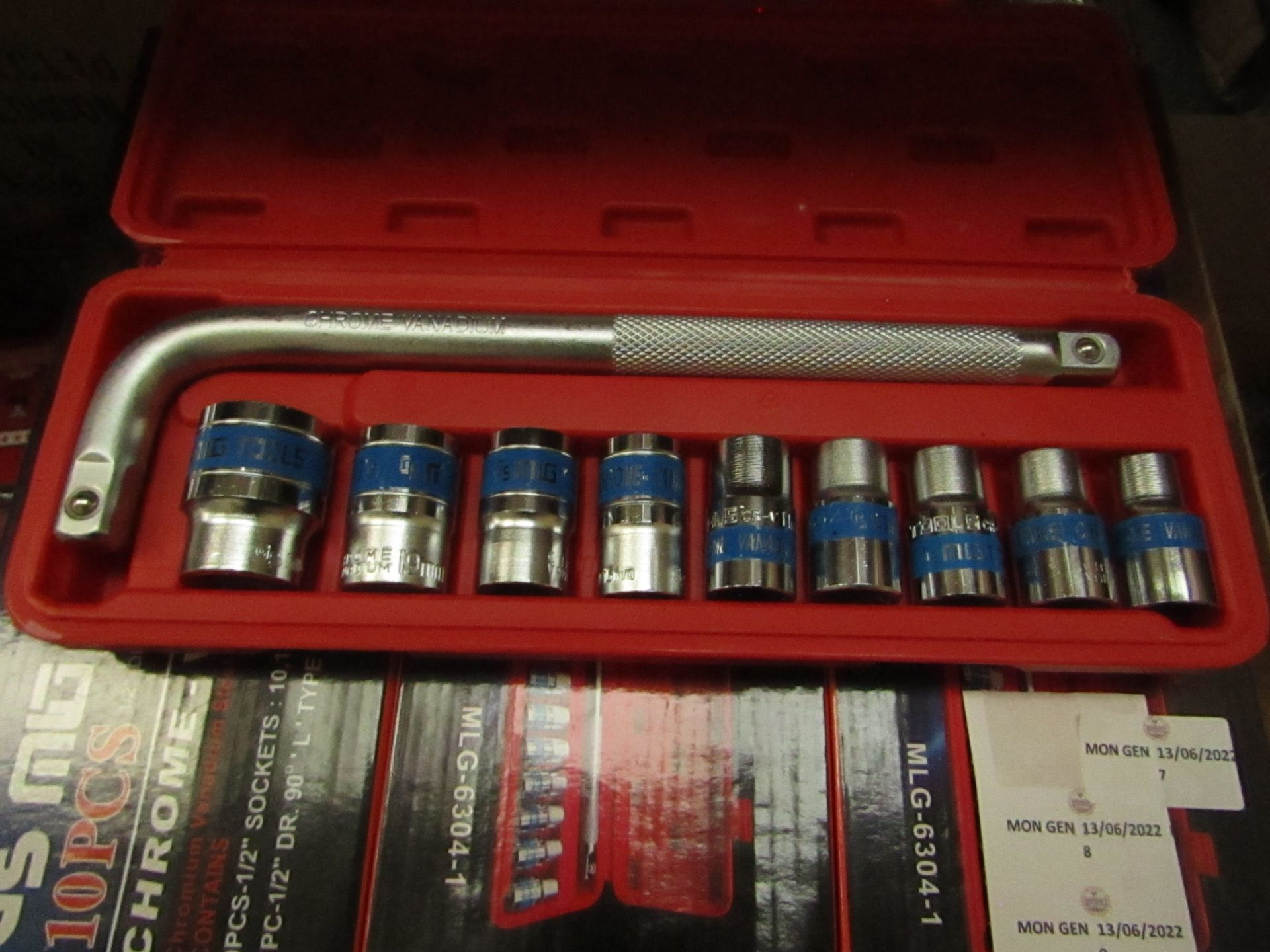 GS MIG TOOLS - 10-Piece Chrome Vanadium 1/2" Drive Socket Wrench Set - New & Boxed.