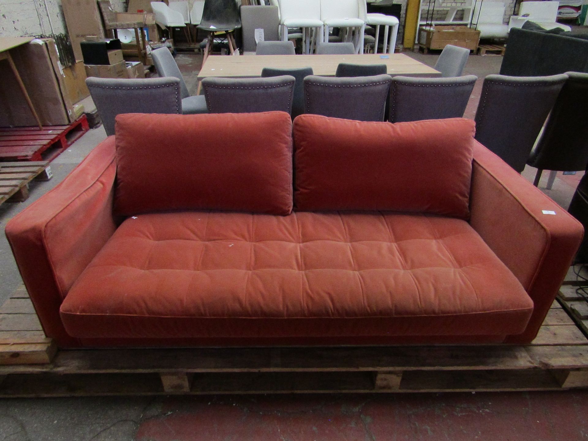 1 x Made.com Scott 3 Seater Sofa Burnt Orange Cotton Velvet RRP £1099 SKU MAD-AP-SOFSCT027ORA-UK-BER