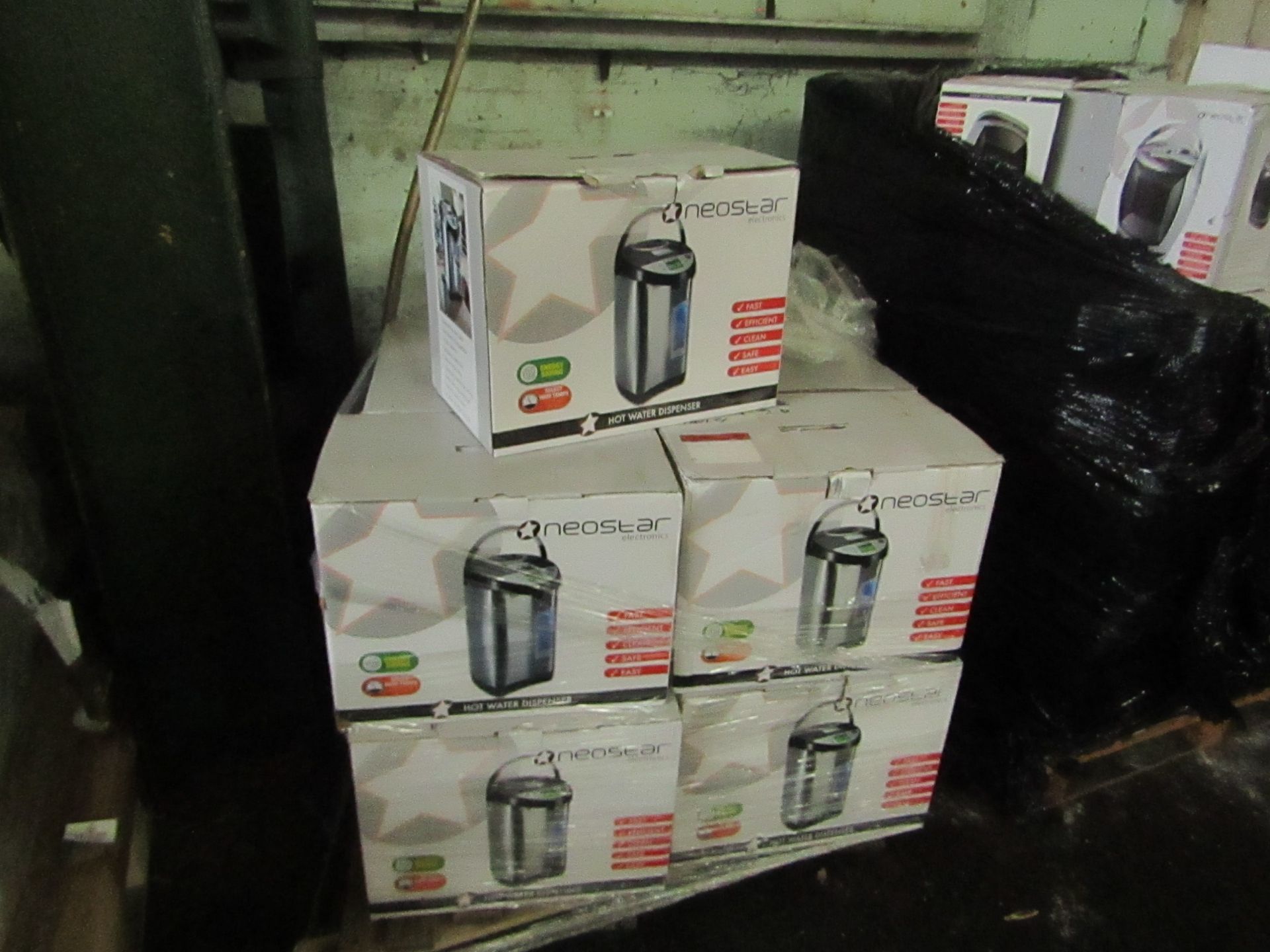 Pallet of approx 17 Scotts of Stow customer 5ltr one touch hot water dispensers with a total RRP