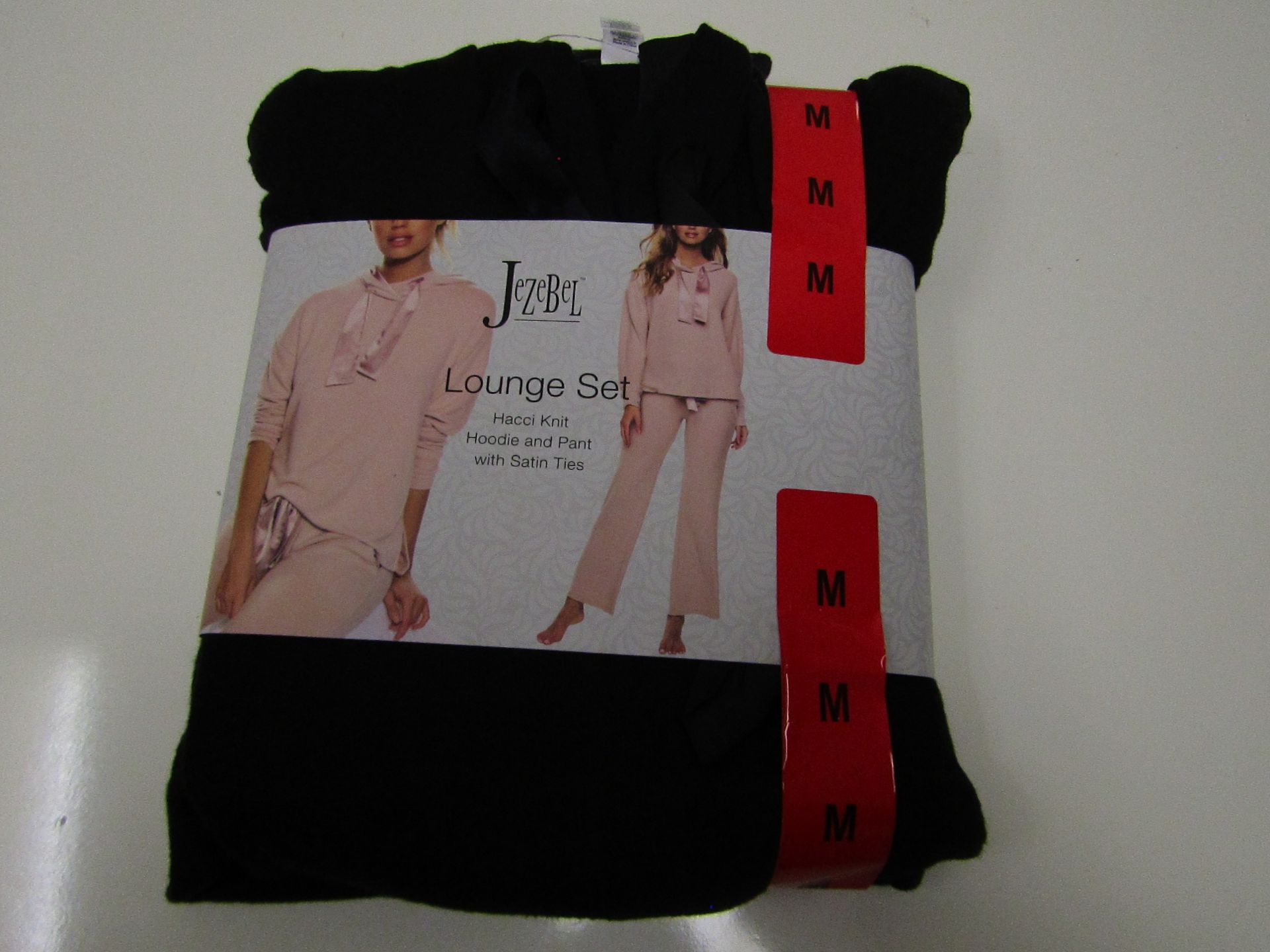 1 X Jezebel Hooded Lounge Set With Satin Ties Black Size M New & Packaged