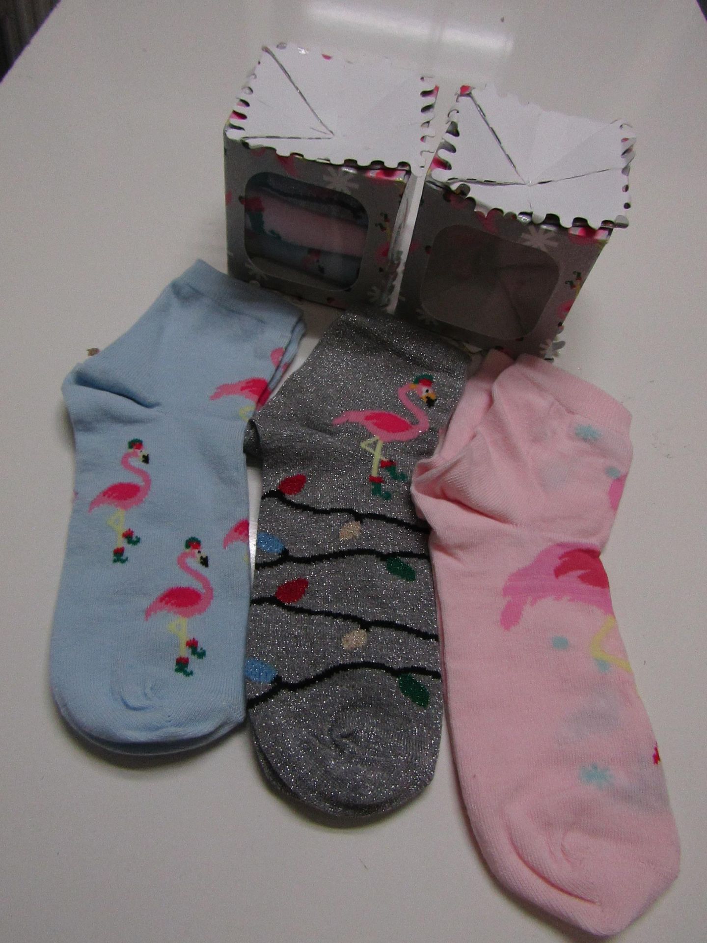 2 X Boxes of 3 Pairs of Ladies Fashion Socks Box Says One Size Approx 4-6 New & Boxed